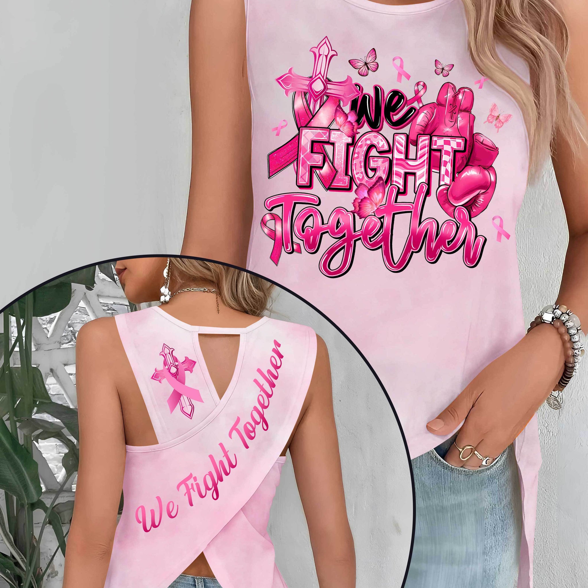 We Fight Together Crop Out Wrap Back Tank Top