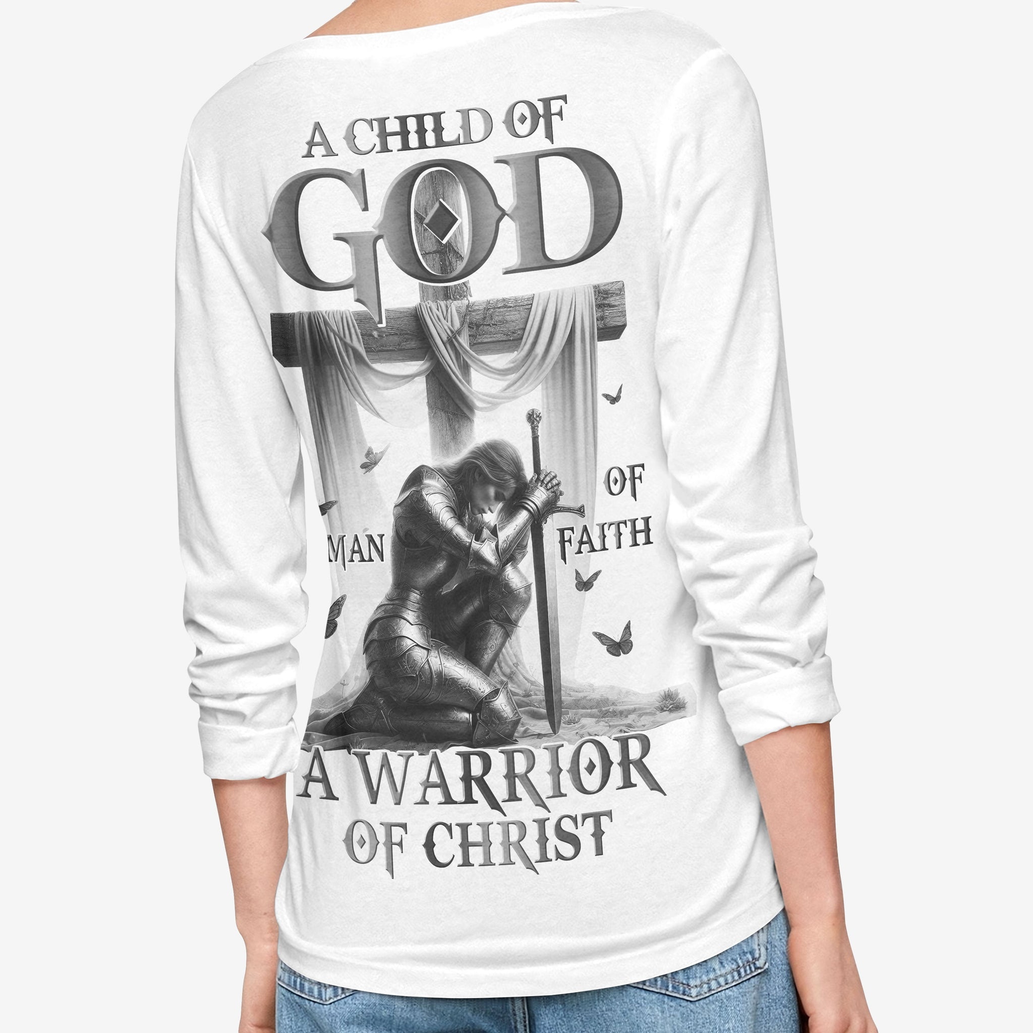 A Child Of God Man Of Faith A Warrior Of Christ All Over Print V-neck Long Sleeves Shirt