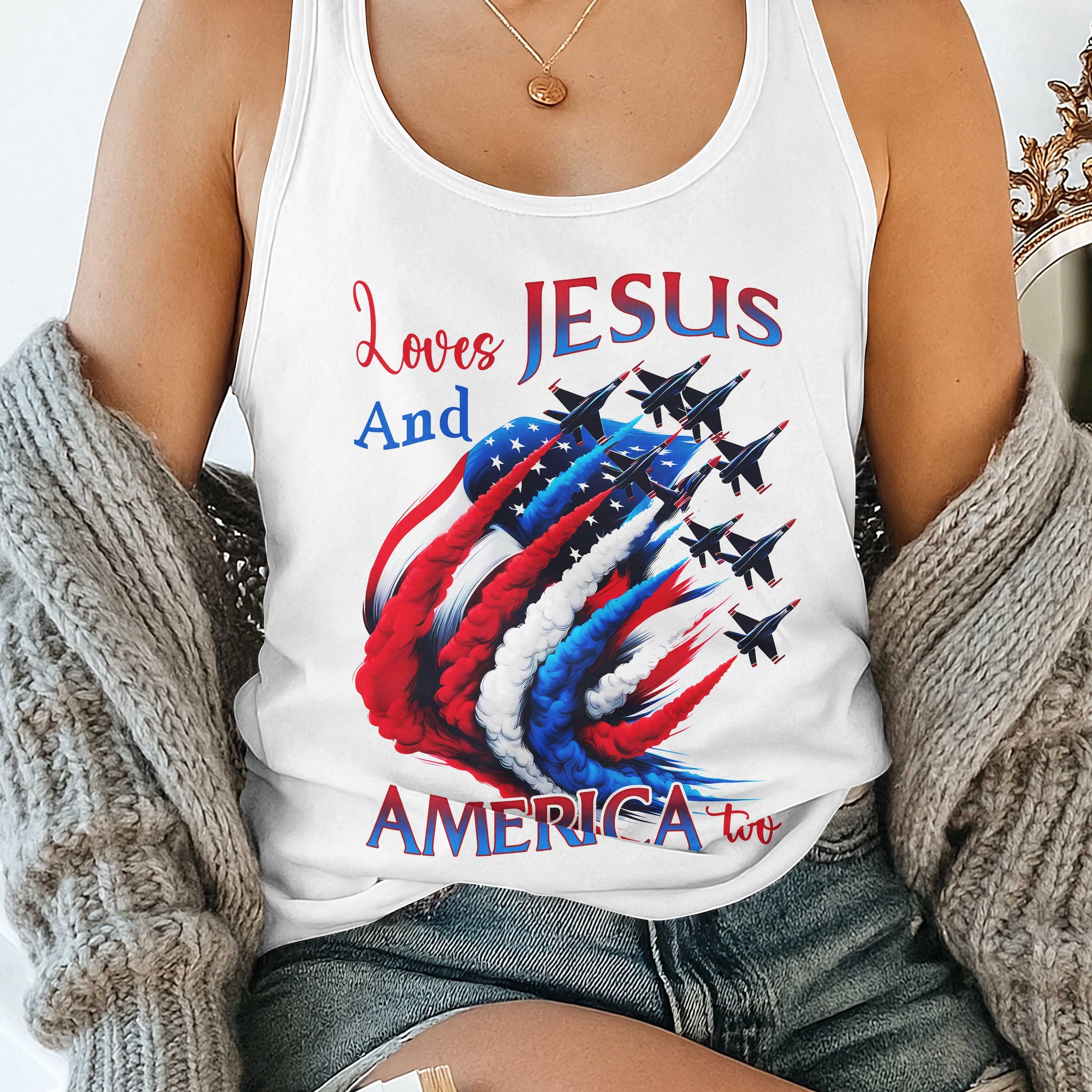 Loves Jesus And America Too All Over Print Summer Tank Top