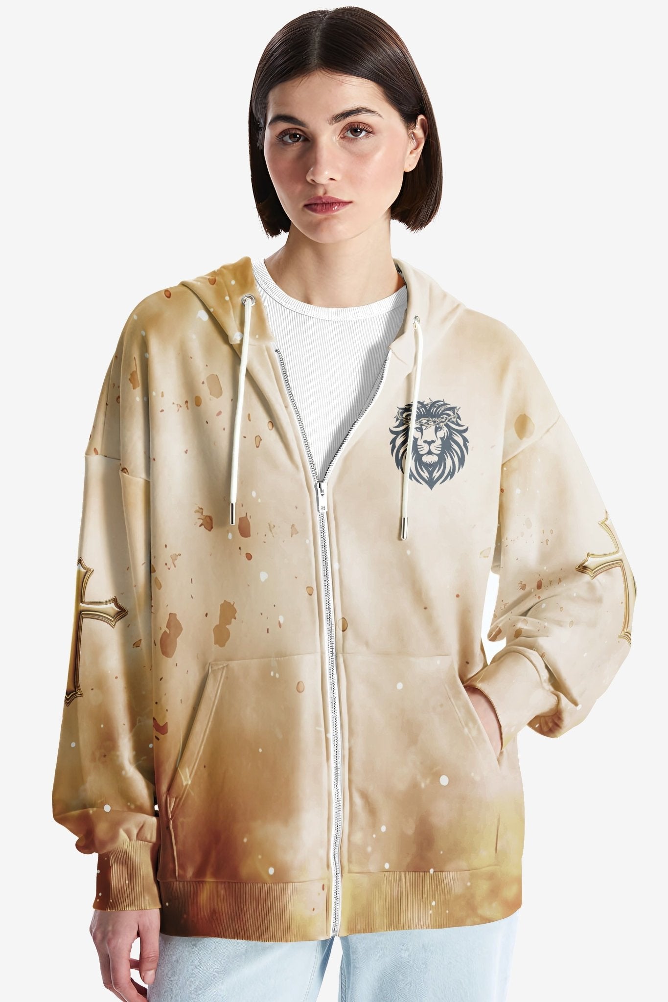 Behold The Lion Of The Tribe Of Judah Has Triumphed All Over Print Zip Hoodie