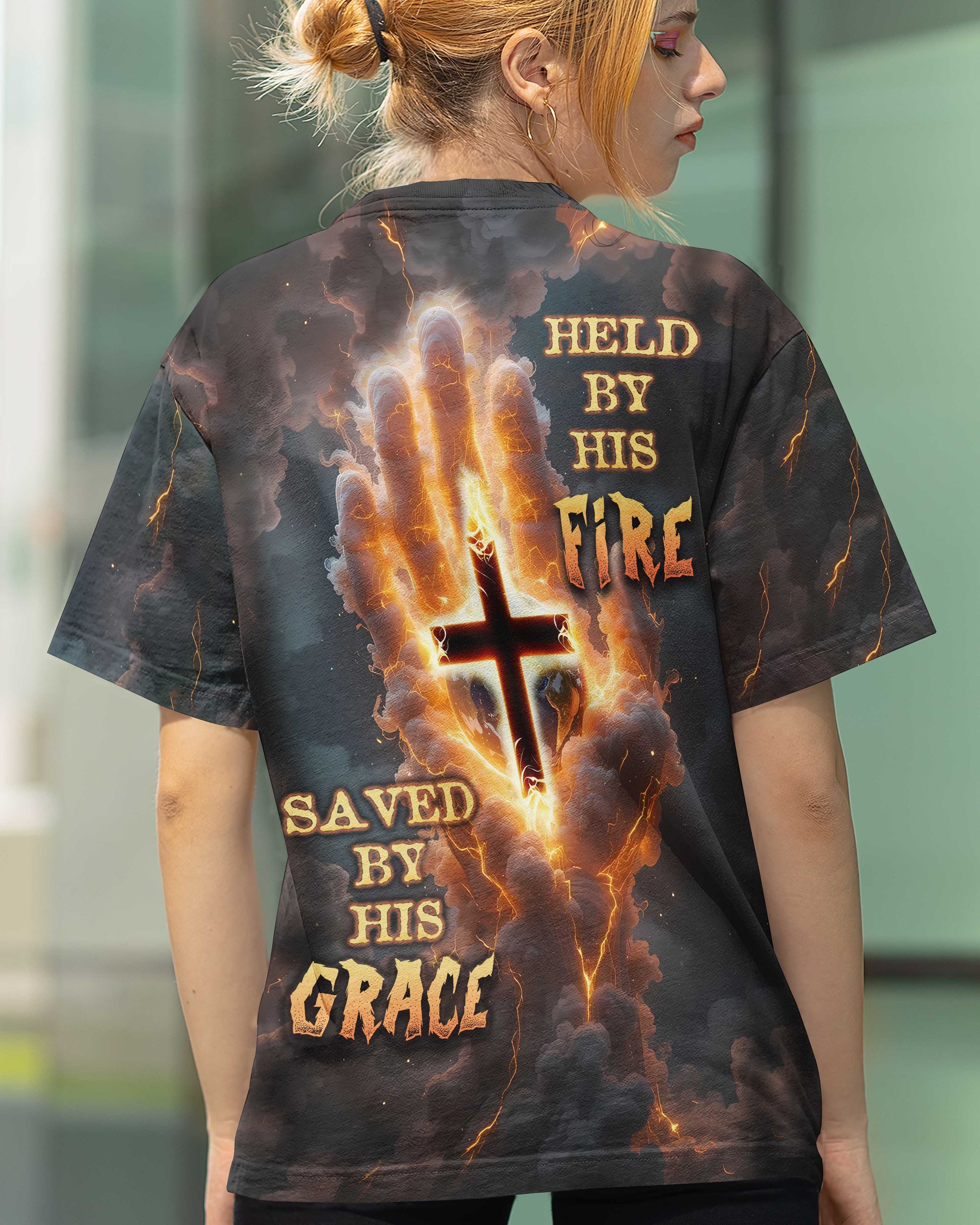 Held By His Fire Saved By His Grace All Over Print T-Shirt