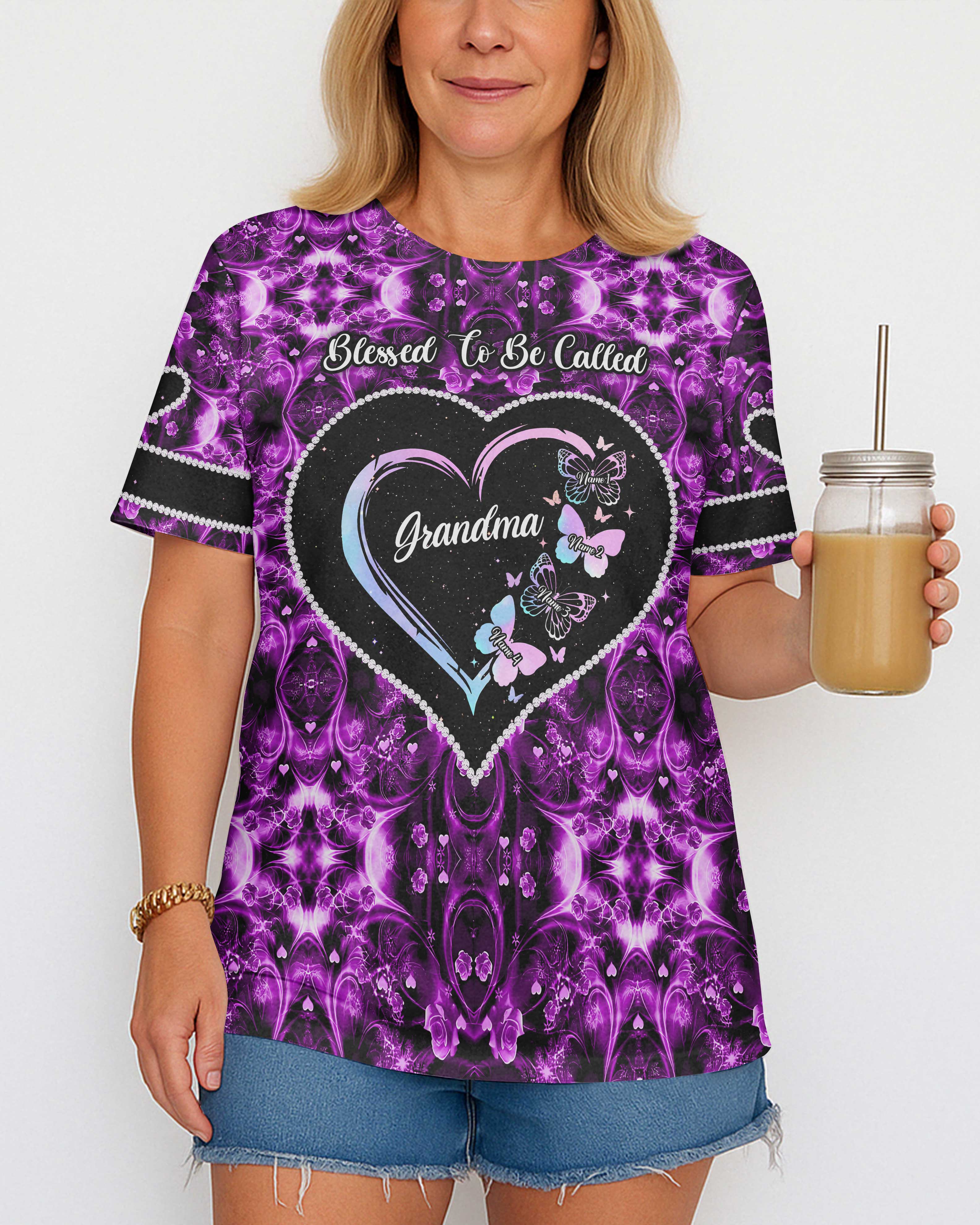 Blessed To Be Called Grandma All Over Print T-Shirt
