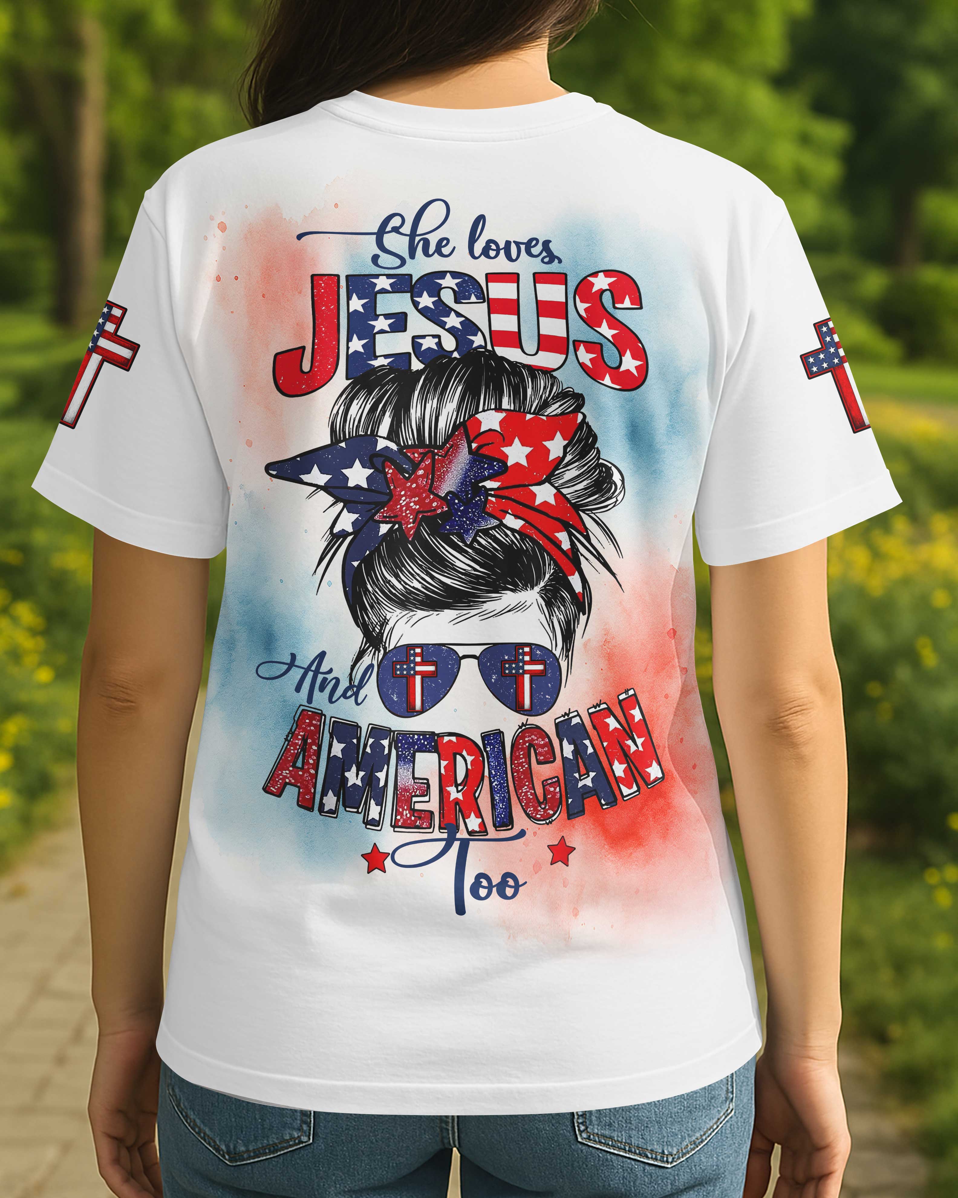 She Loves Jesus And American Too All Over Print T-Shirt