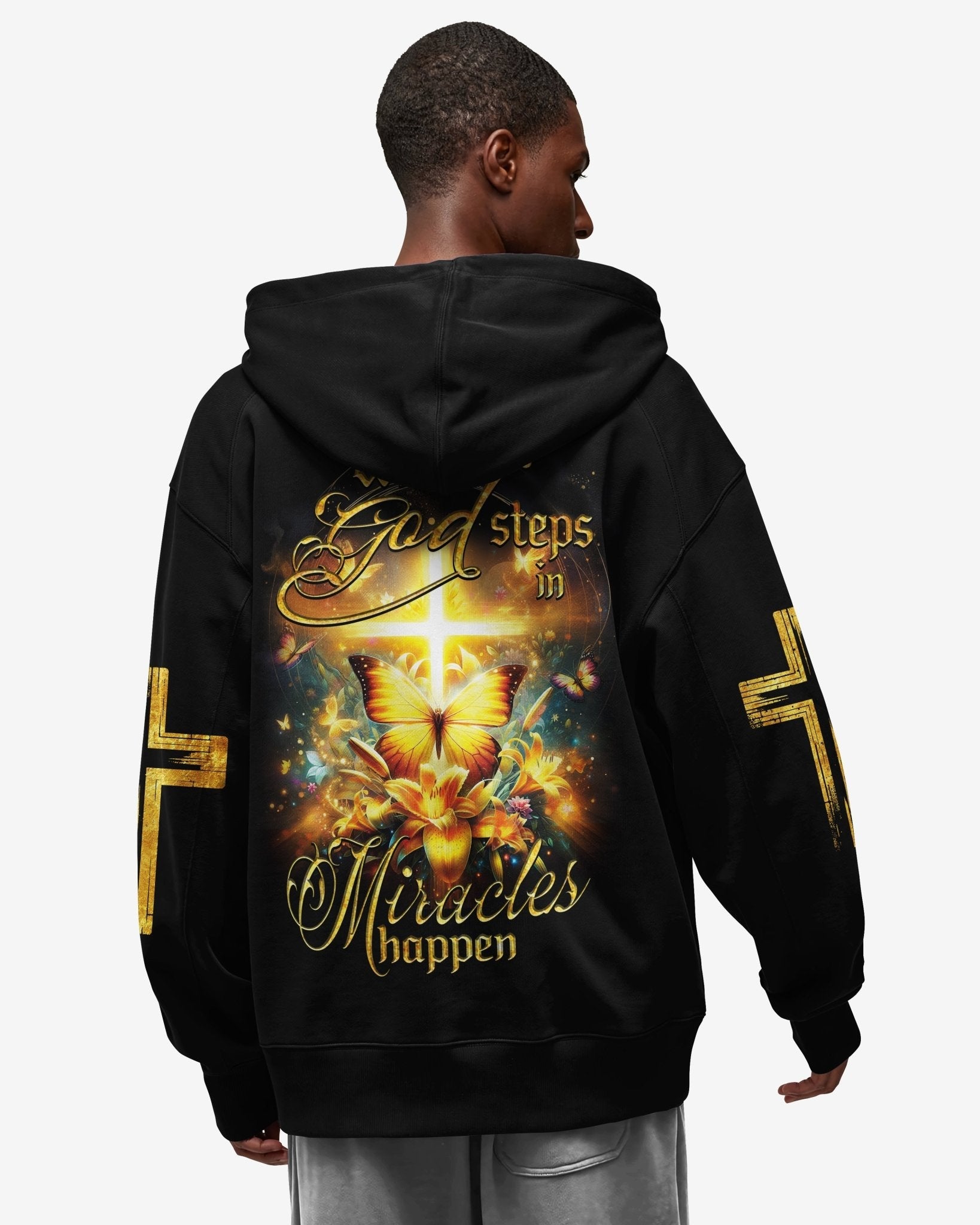 God Steps In Miracles Happen All Over Print Zip Hoodie