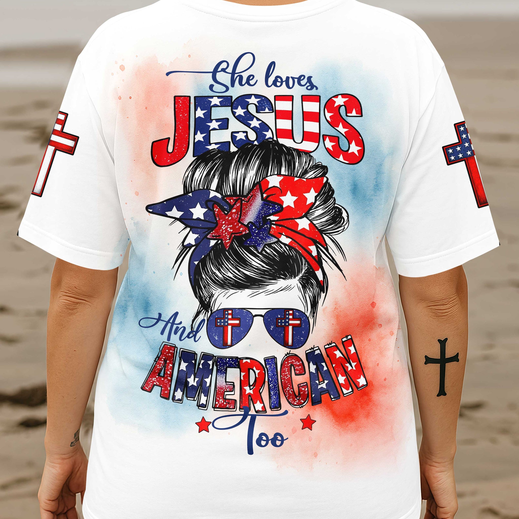 She Loves Jesus And American Too All Over Print T-Shirt