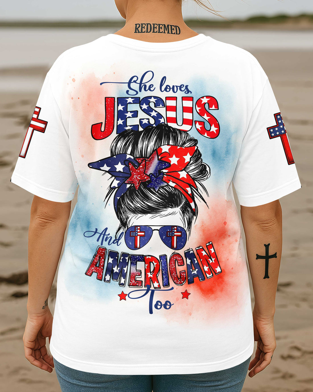 She Loves Jesus And American Too All Over Print T-Shirt