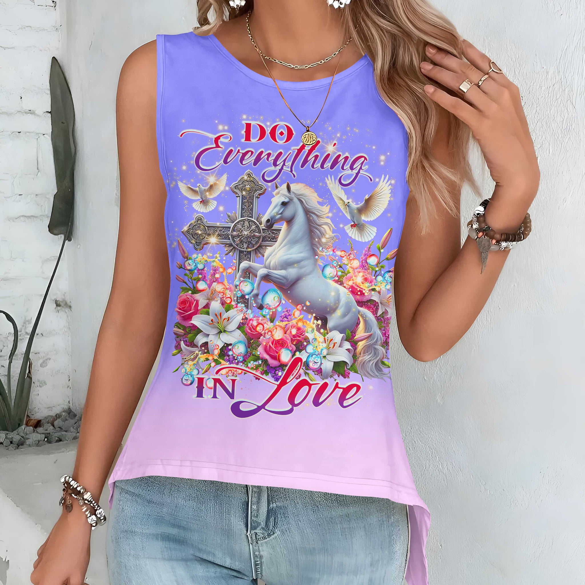 Do Everything In Love All Over Print Cut Out Wrap Back Tank Top