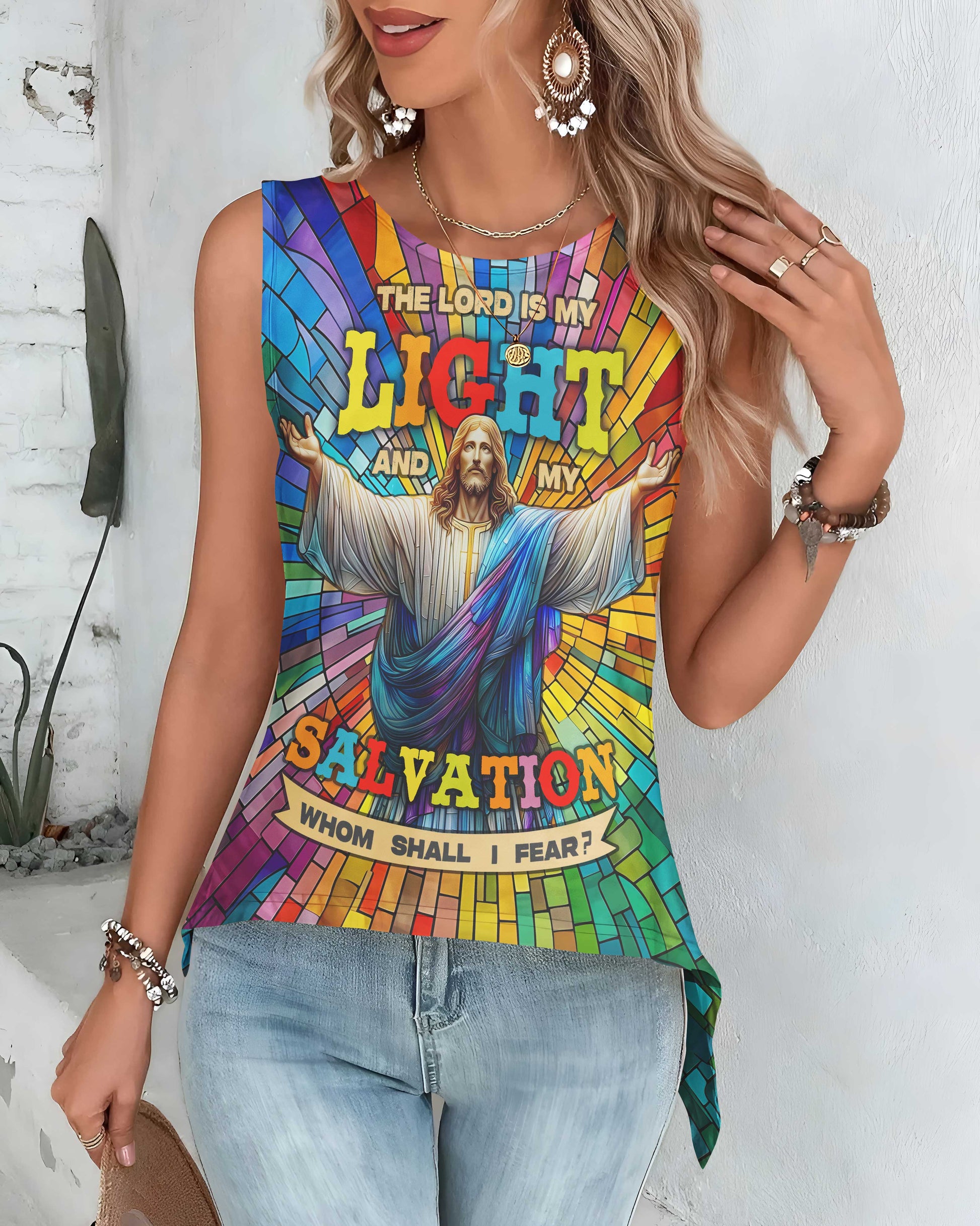 The Lord Is My Light And My Salvation Whom Shall I Fear? All Over Print Cut Out Wrap Back Tank Top