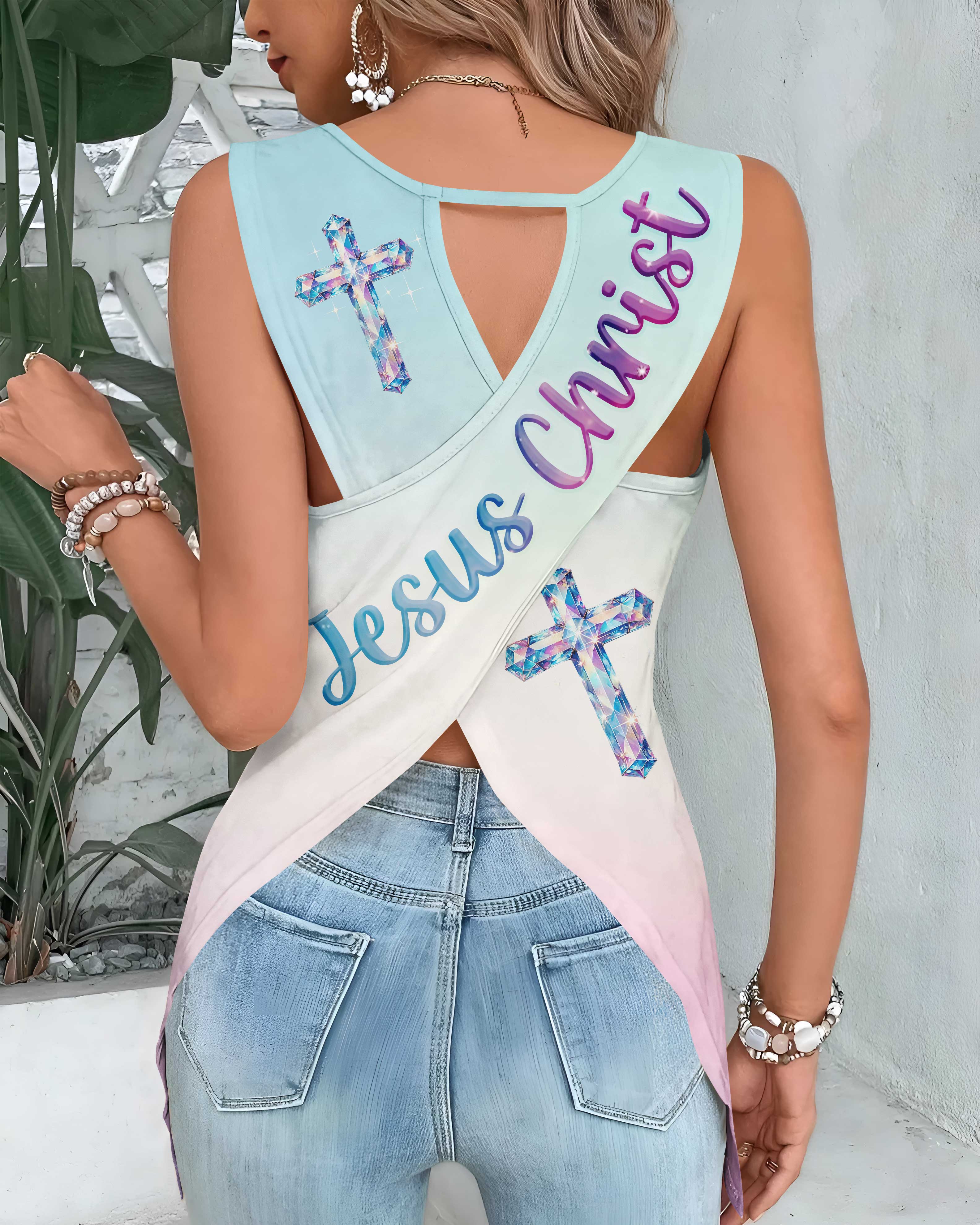 I Can Do All Things Through Christ Who Strengthens Me All Over Print Crop Out Wrap Back Tank Top