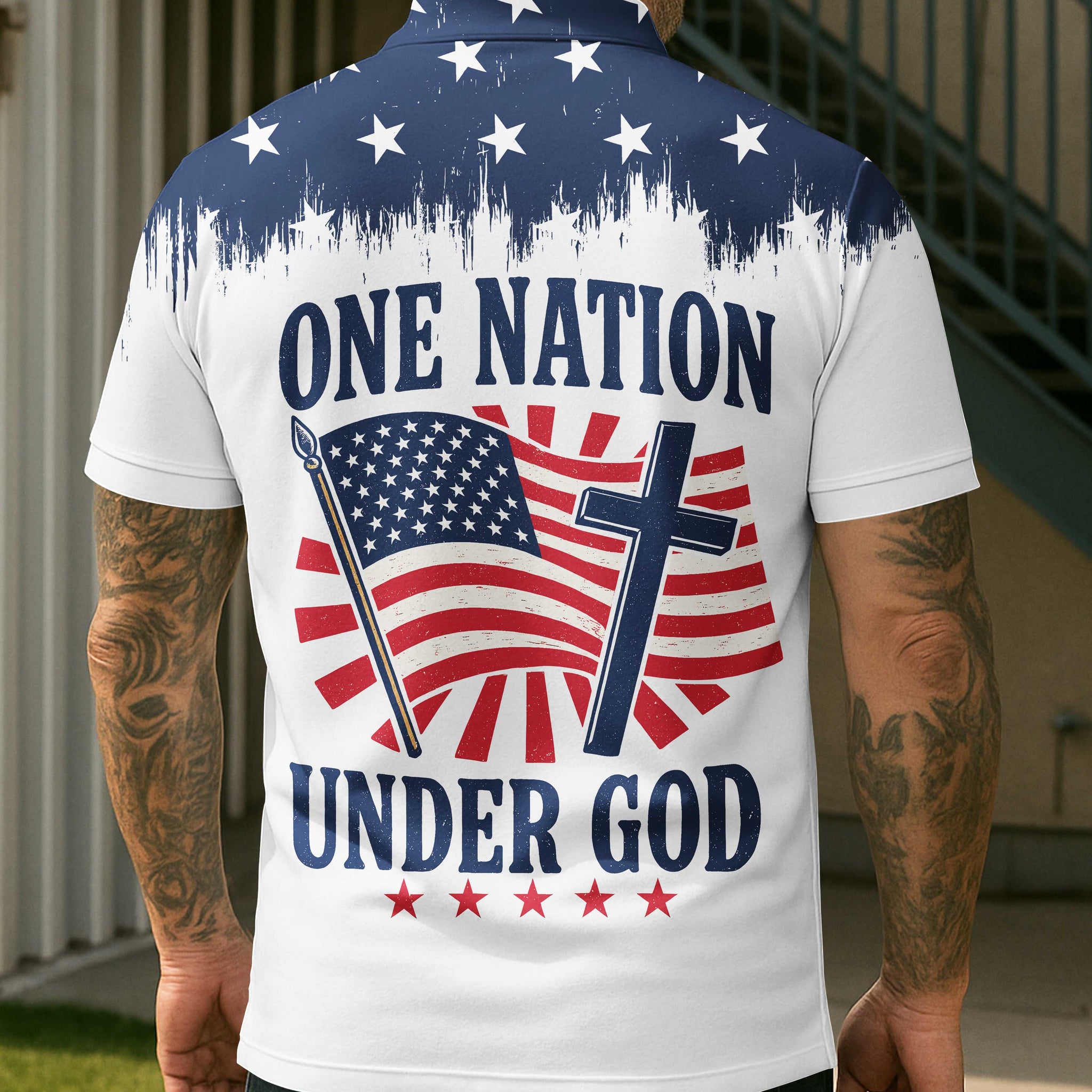 One Nation Under God All Over Print Polo Shirt