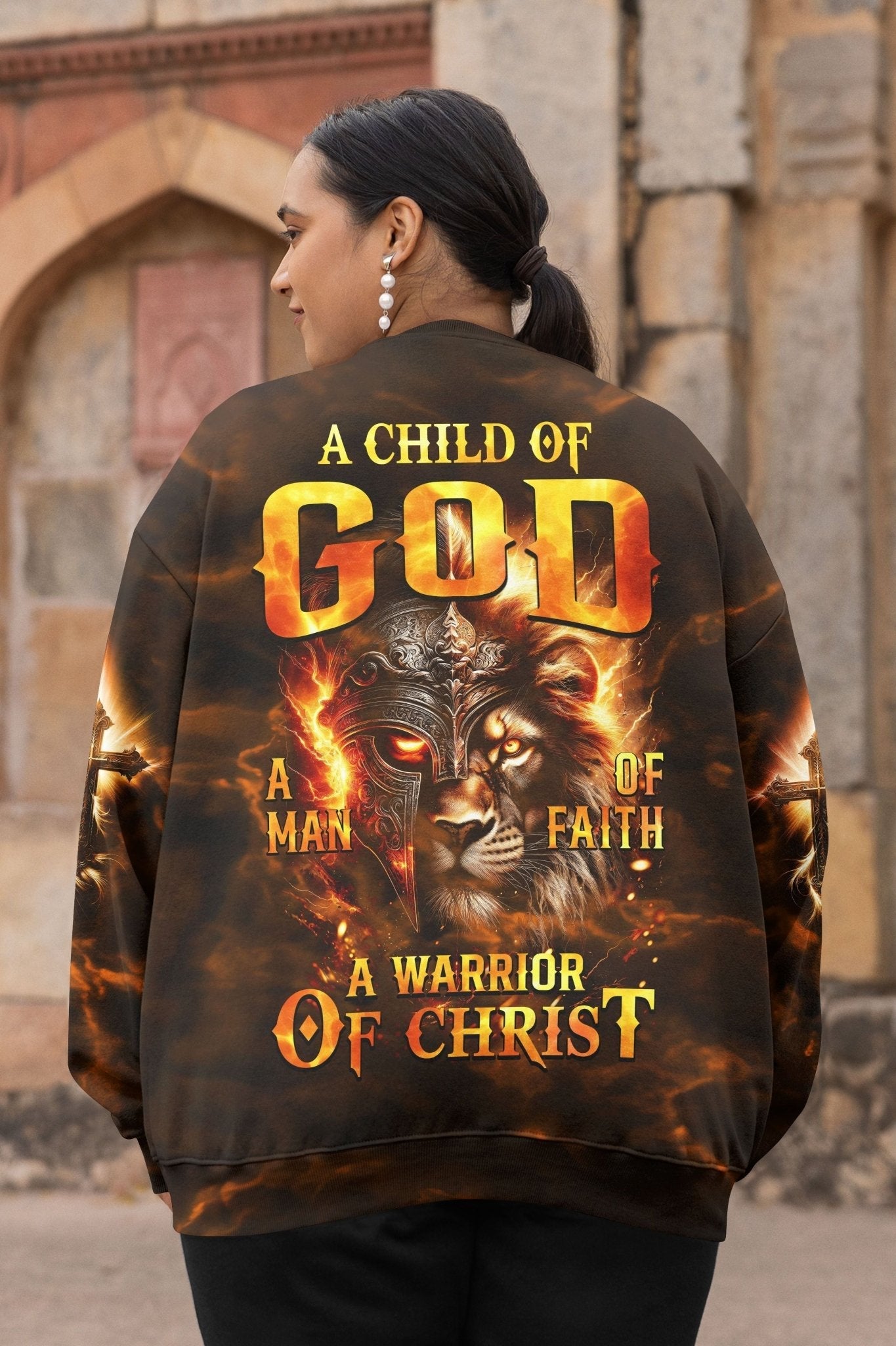 A Child Of God A Man Of Faith A Warrior Of Christ All Over Print Sweater