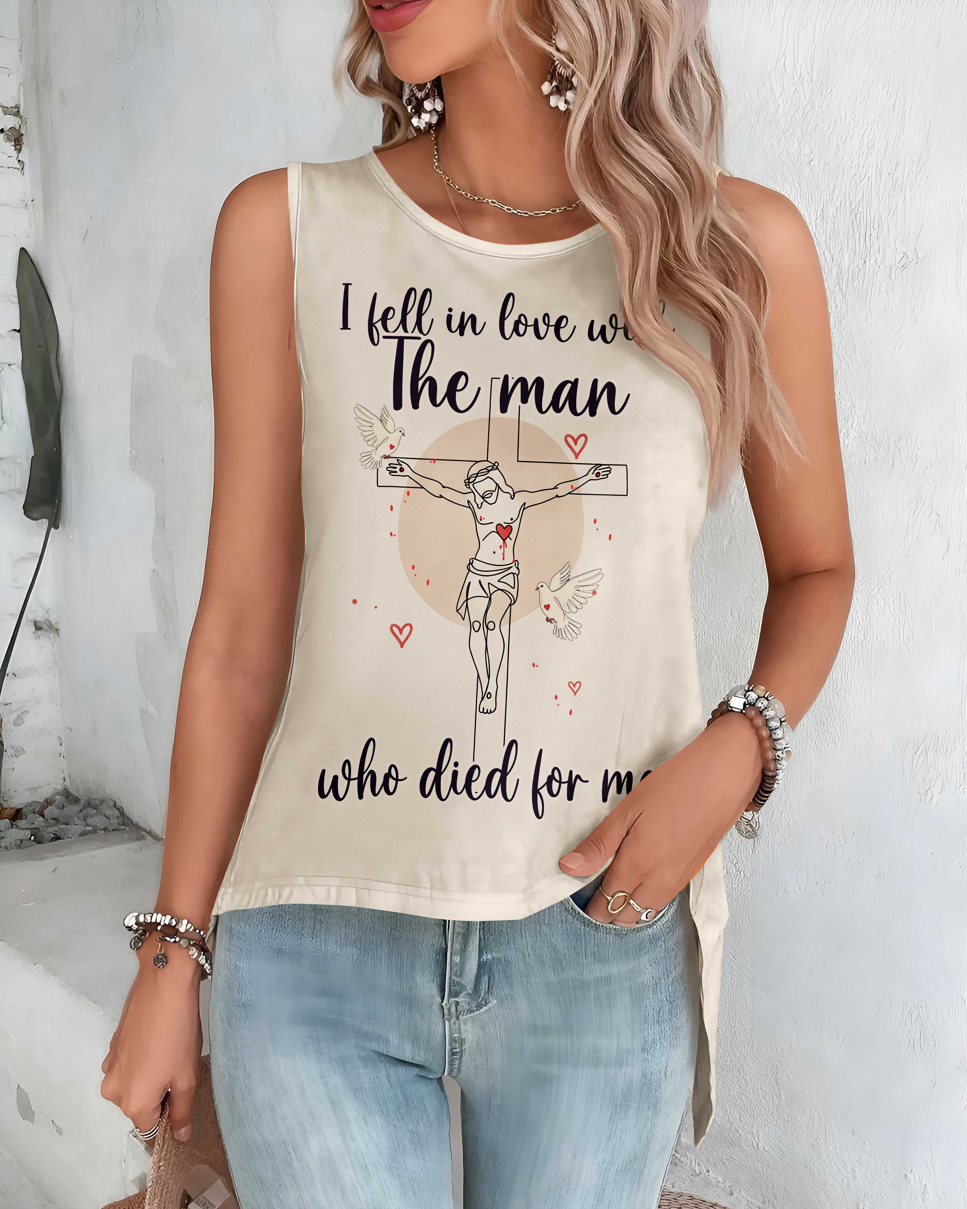 I Fell In Love With The Man Who Died For Me All Over Print Crop Out Wrap Back Tank Top