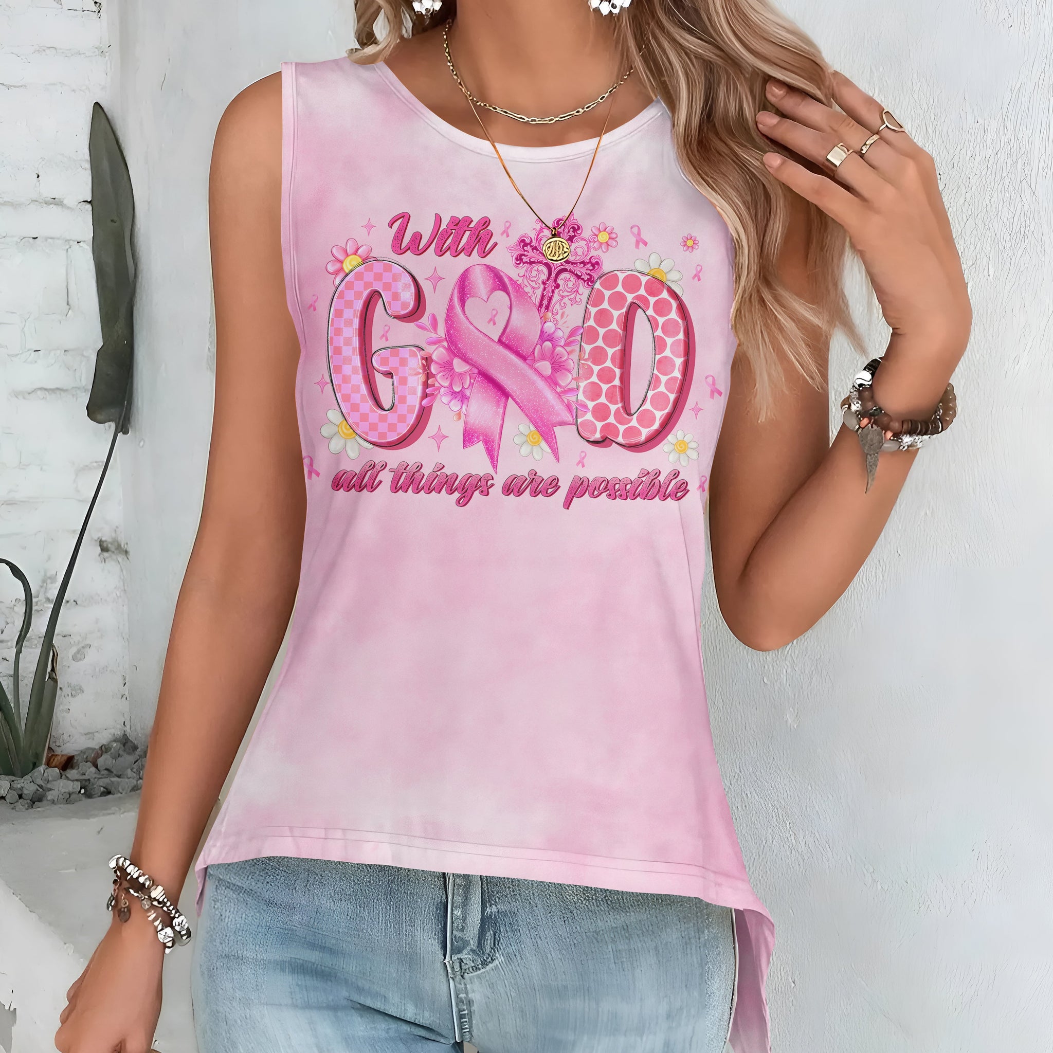 With God All Things Are Possible All Over Print Crop Out Wrap Back Tank Top