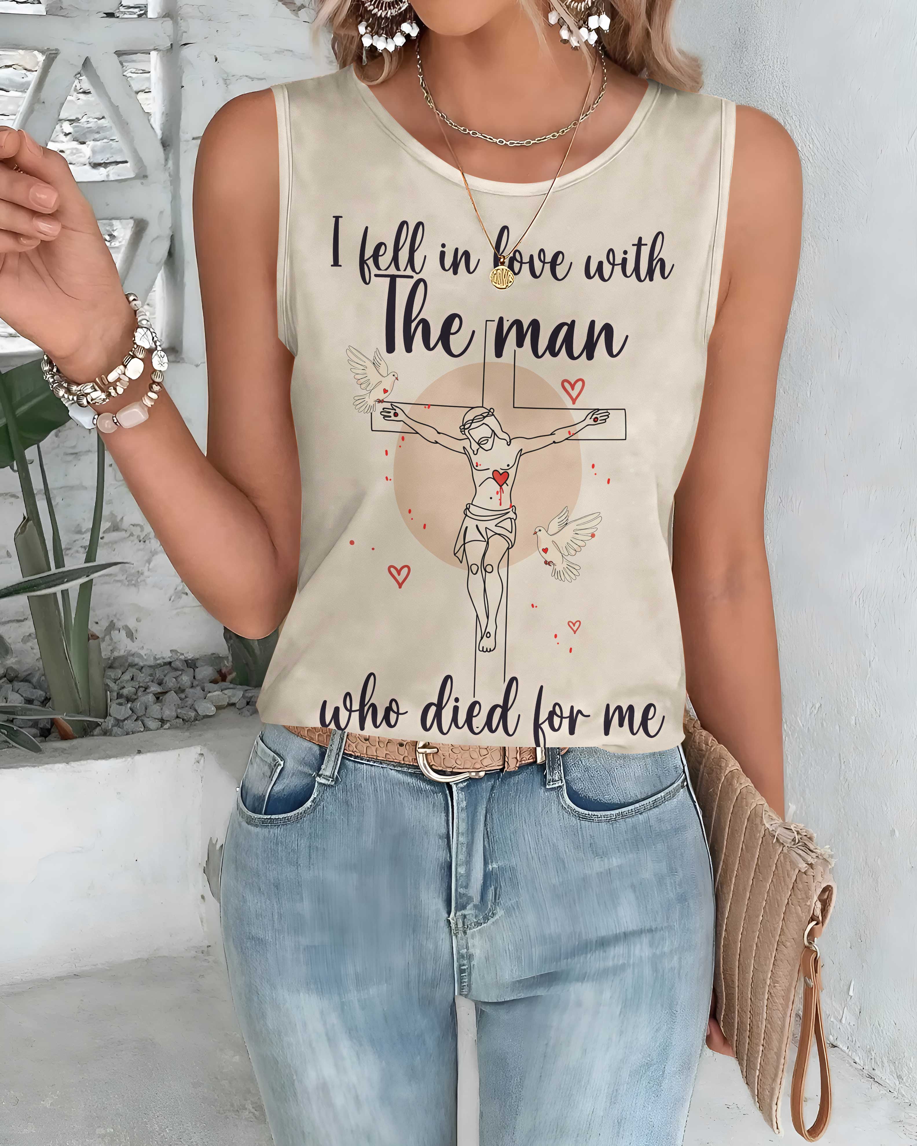 I Fell In Love With The Man Who Died For Me All Over Print Crop Out Wrap Back Tank Top
