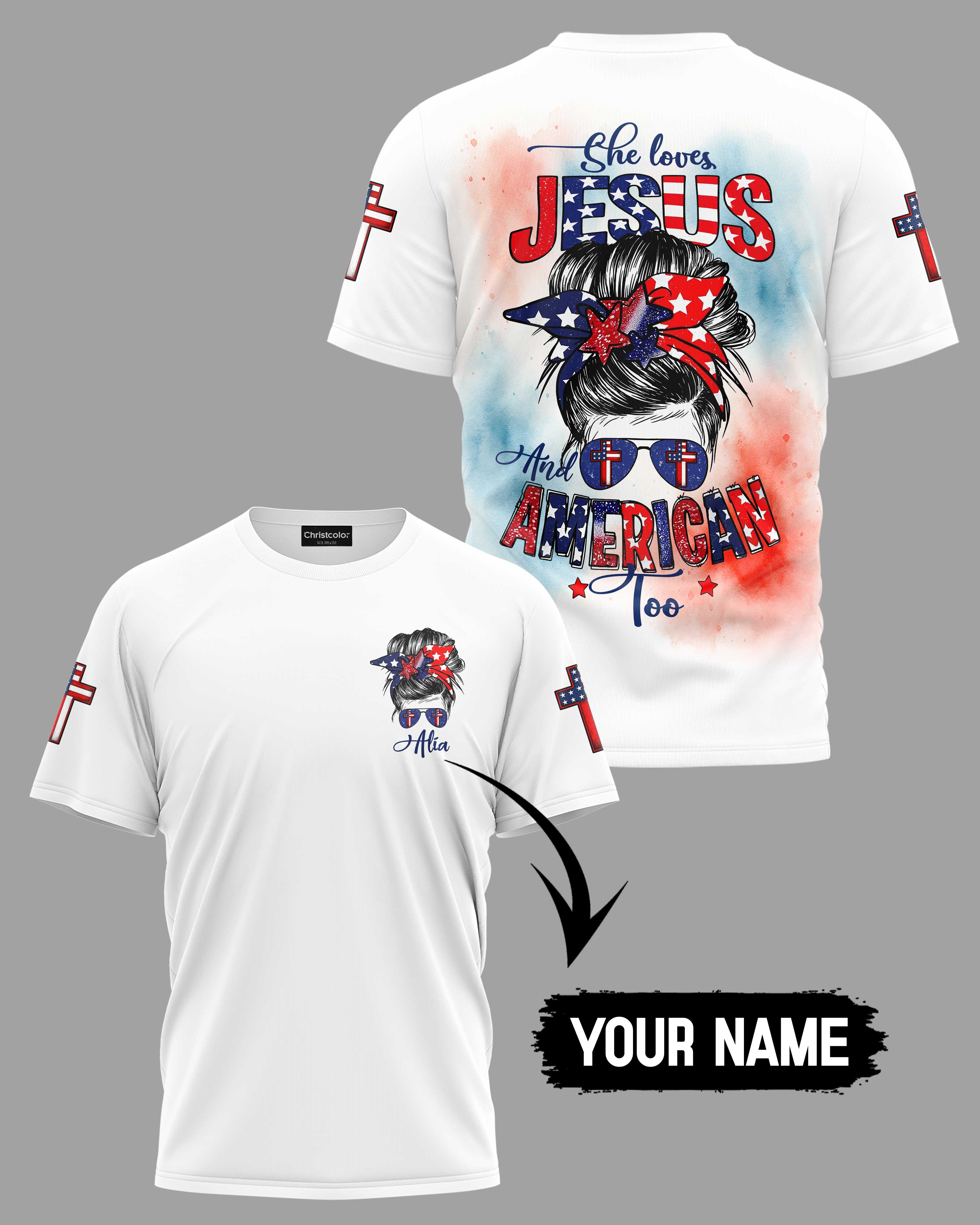She Loves Jesus And American Too All Over Print T-Shirt