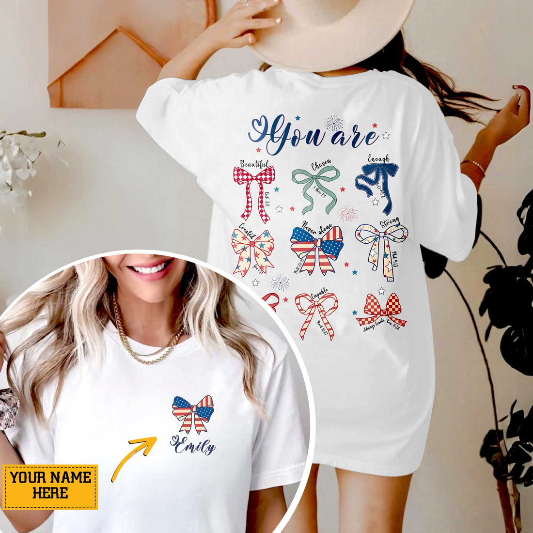 You Are Beautiful Chosen Enough Created Never Alone Strong Amazing Capable Always Loved Emily T-Shirt