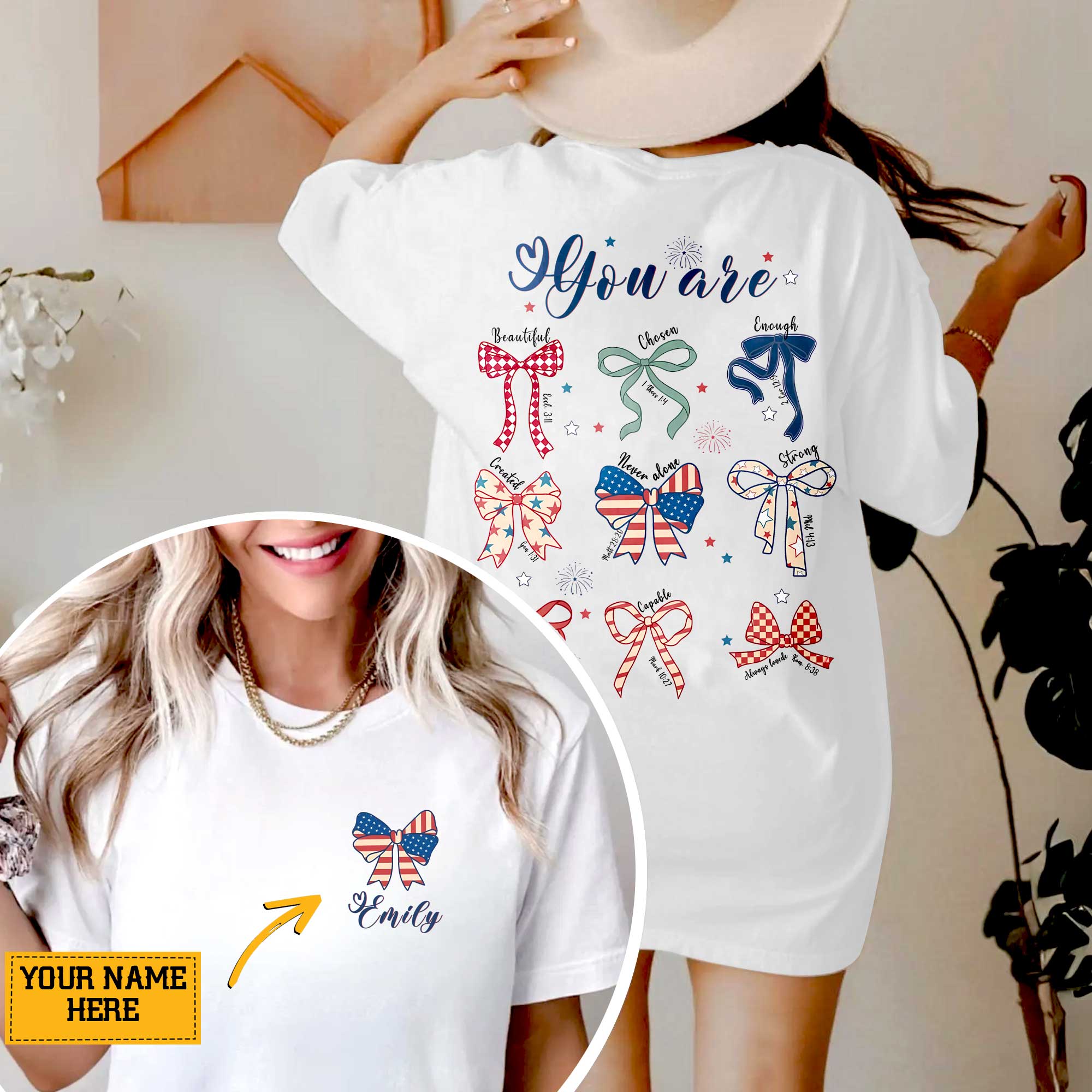 You Are Beautiful Chosen Enough Created Never Alone Strong Amazing Capable Always Loved Emily T-Shirt