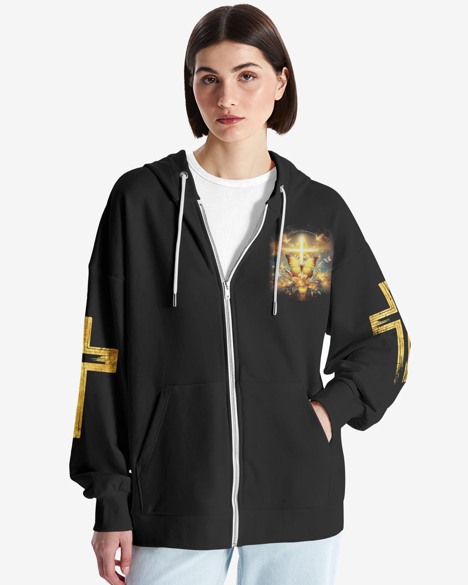 God Steps In Miracles Happen All Over Print Zip Hoodie