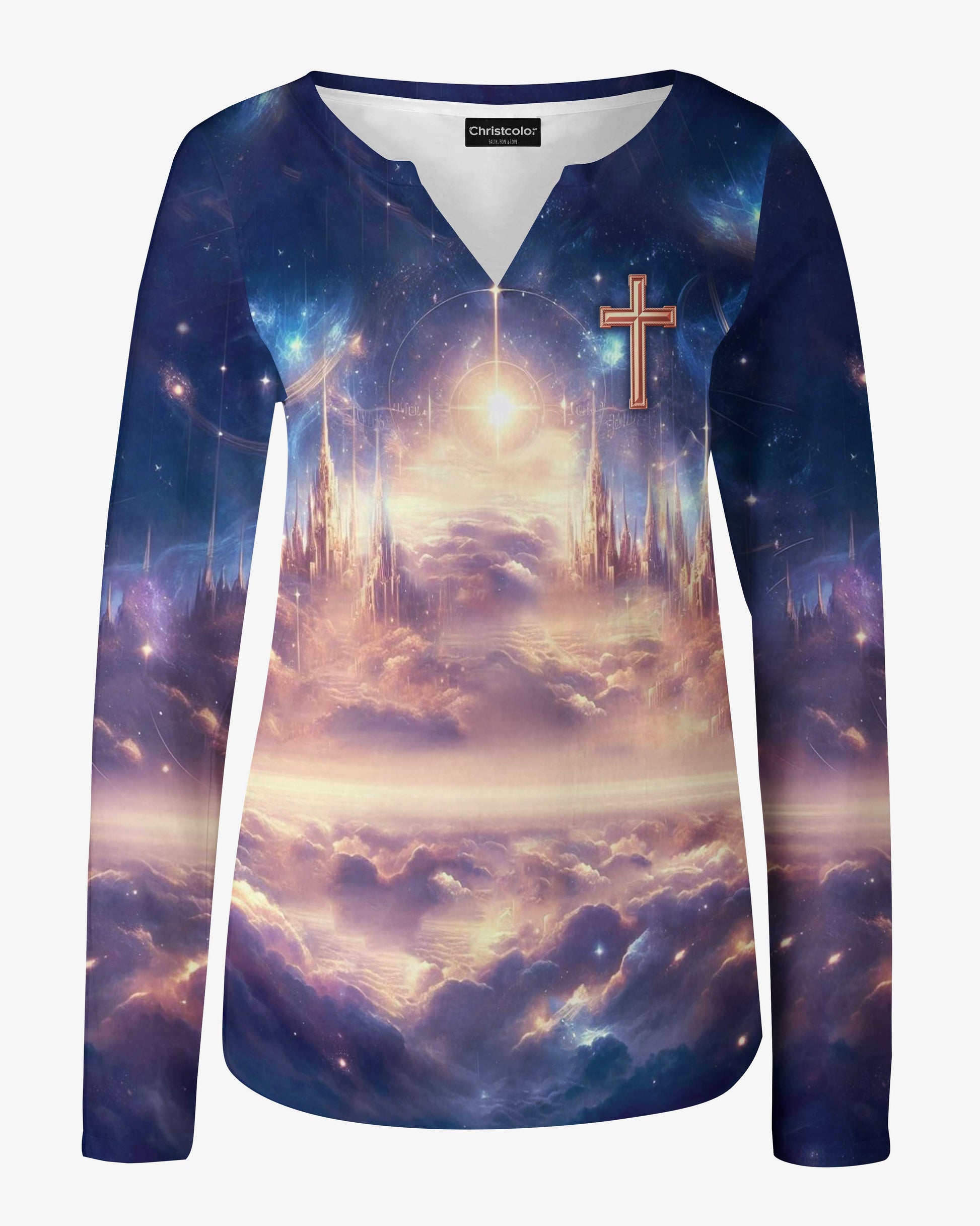 Seek First The Kingdom Of God All Over Print V-neck Long Sleeves Shirt