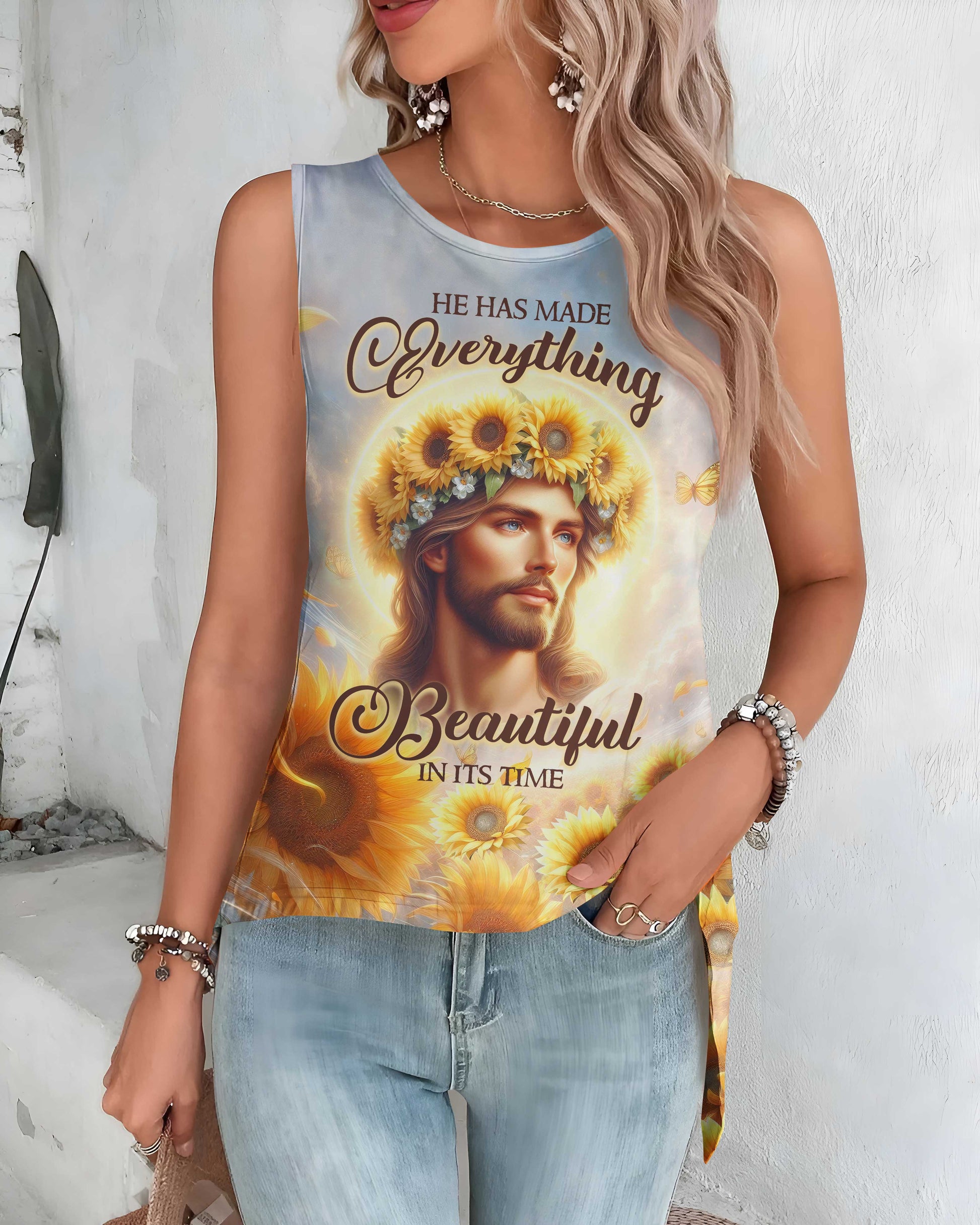 He Has Made Everything Beautiful In Its Time All Over Print Cut Out Wrap Back Tank Top
