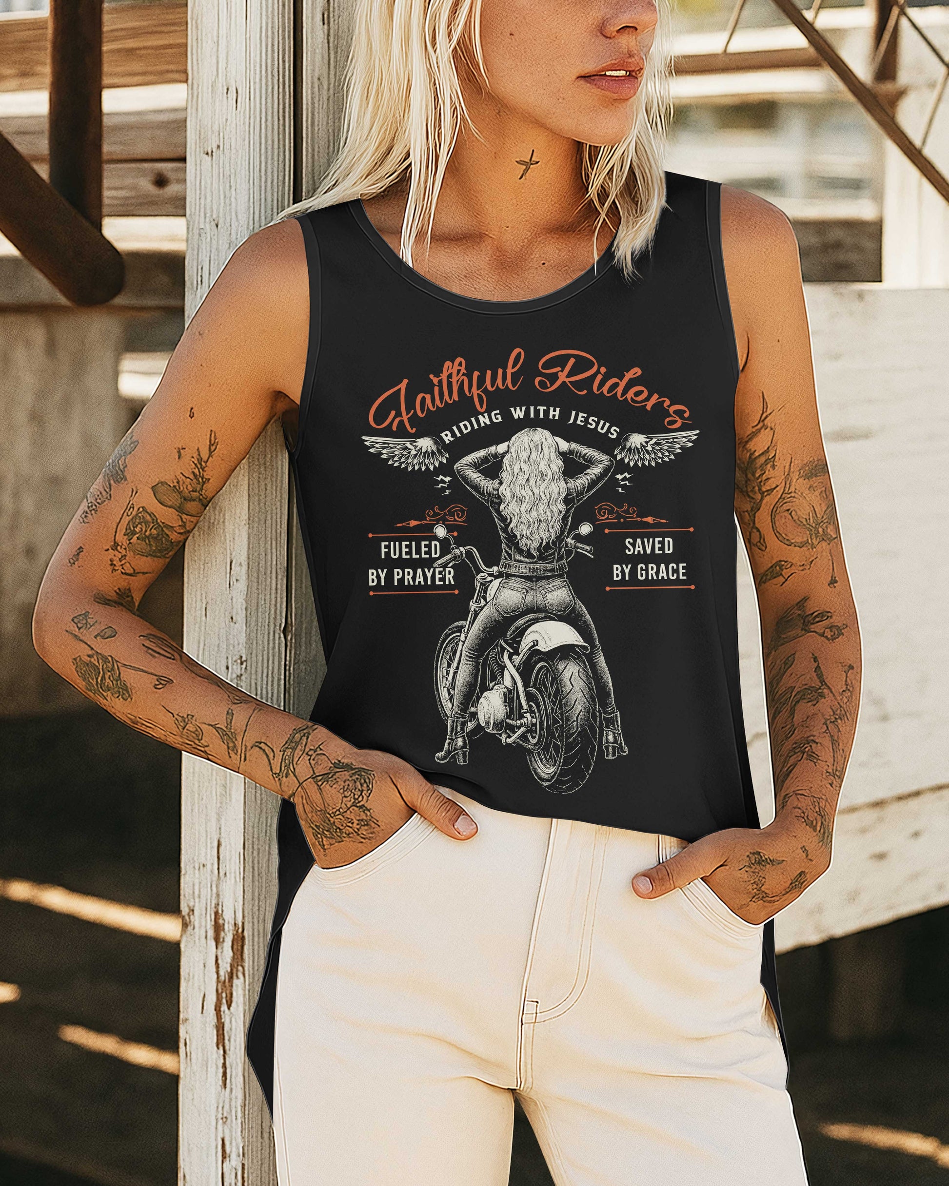 Faithful Riders Cut Out Wrap Back Tank Top