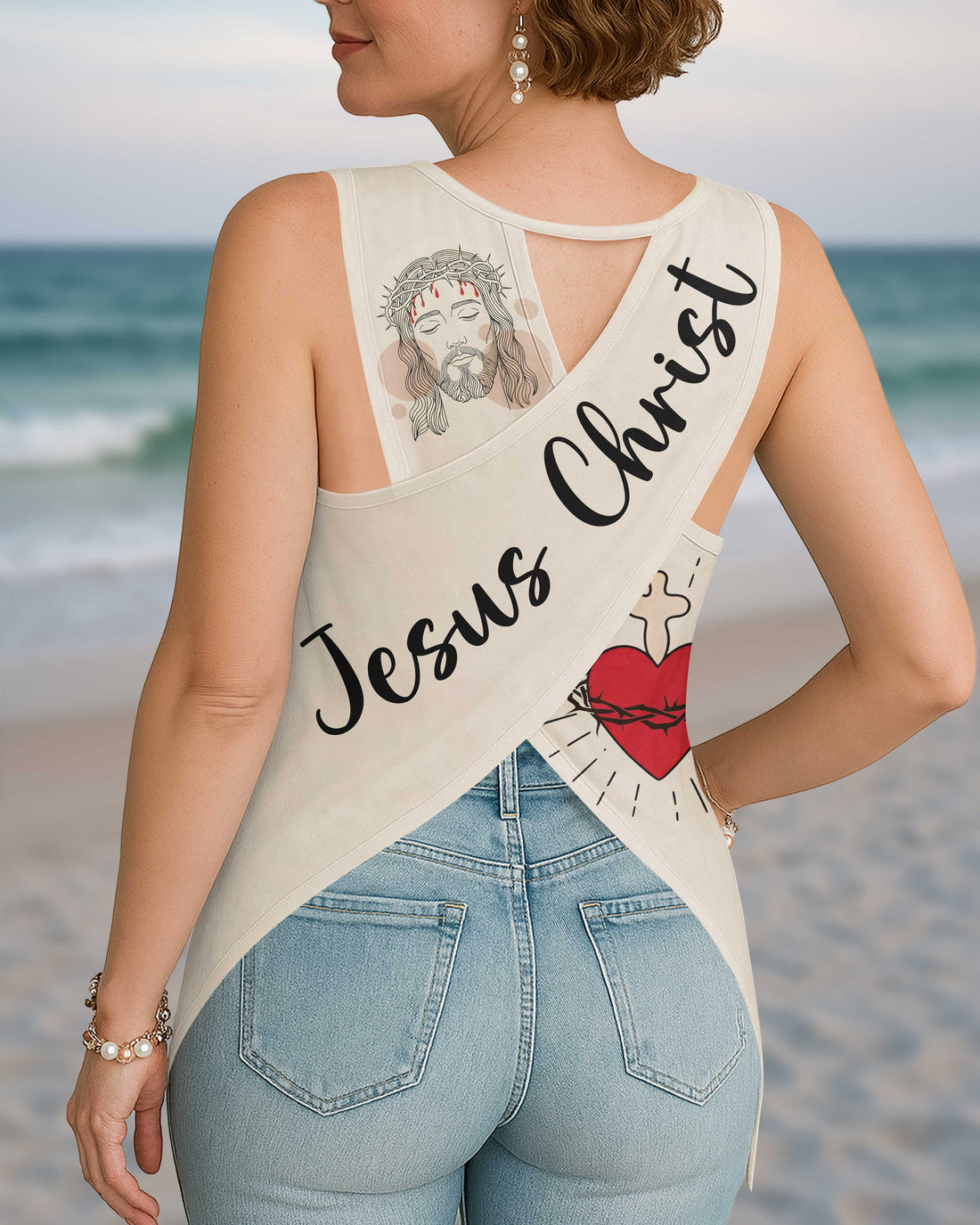 I Fell In Love With The Man Who Died For Me All Over Print Crop Out Wrap Back Tank Top