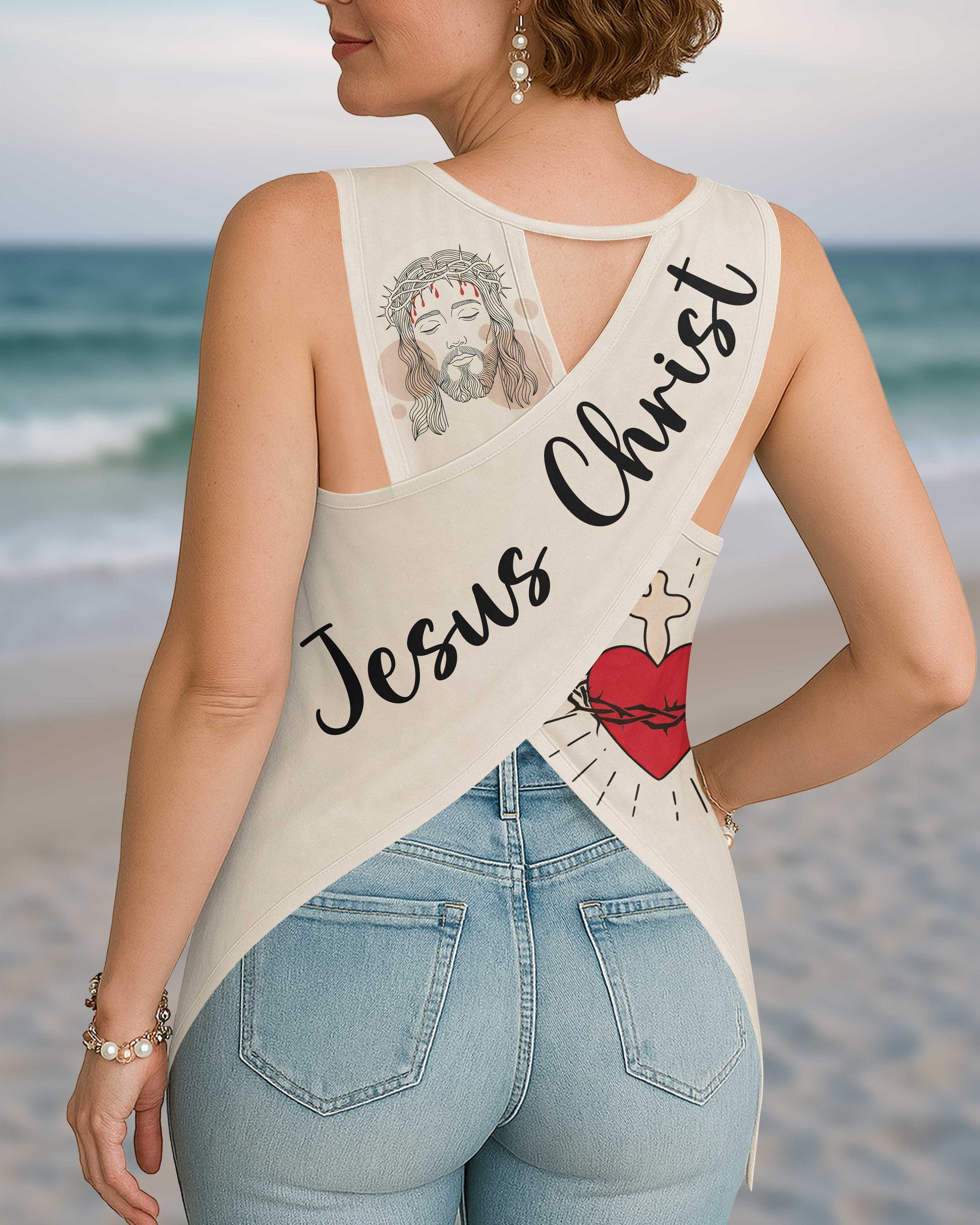 I Fell In Love With The Man Who Died For Me All Over Print Crop Out Wrap Back Tank Top