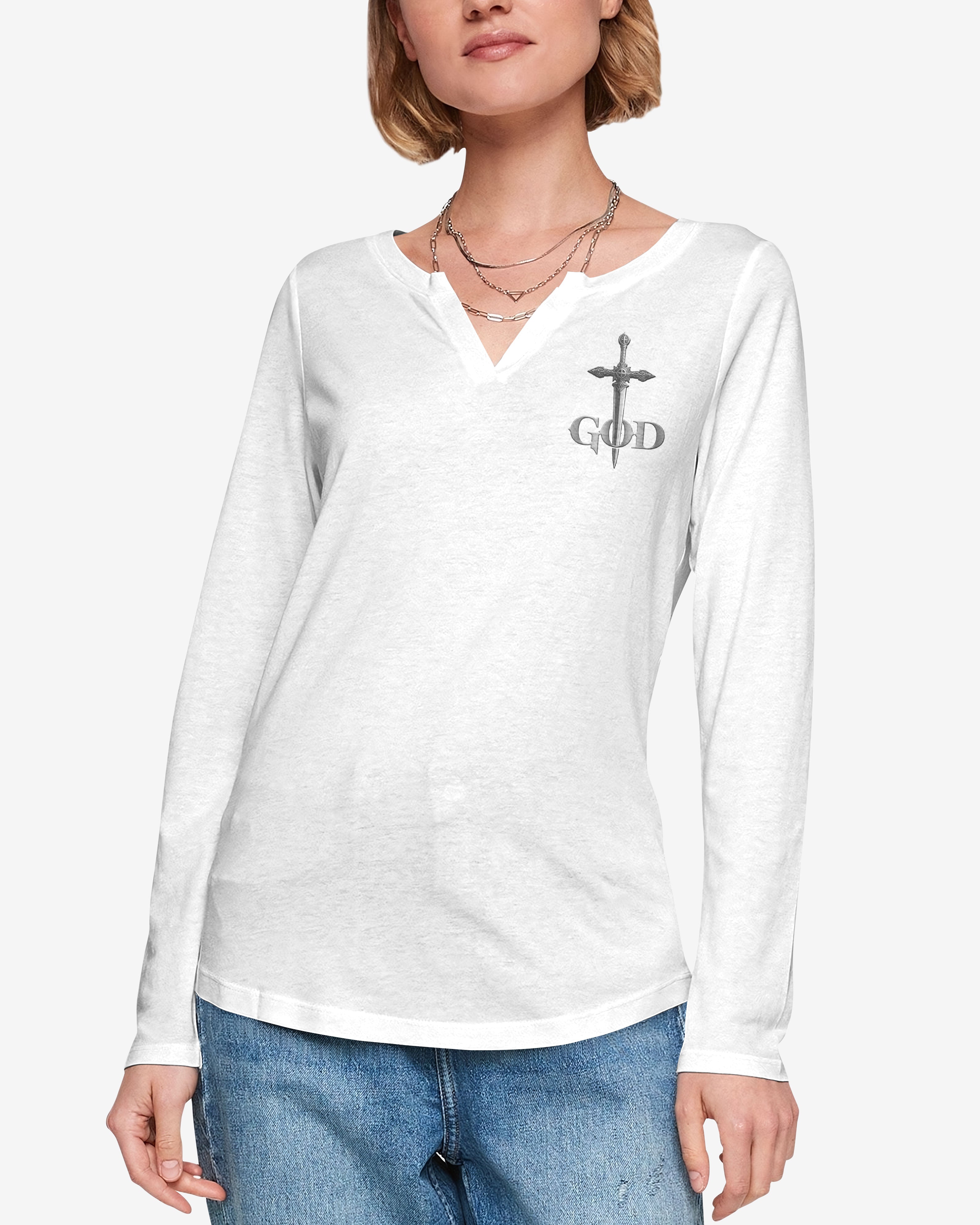 A Child Of God Man Of Faith A Warrior Of Christ All Over Print V-neck Long Sleeves Shirt