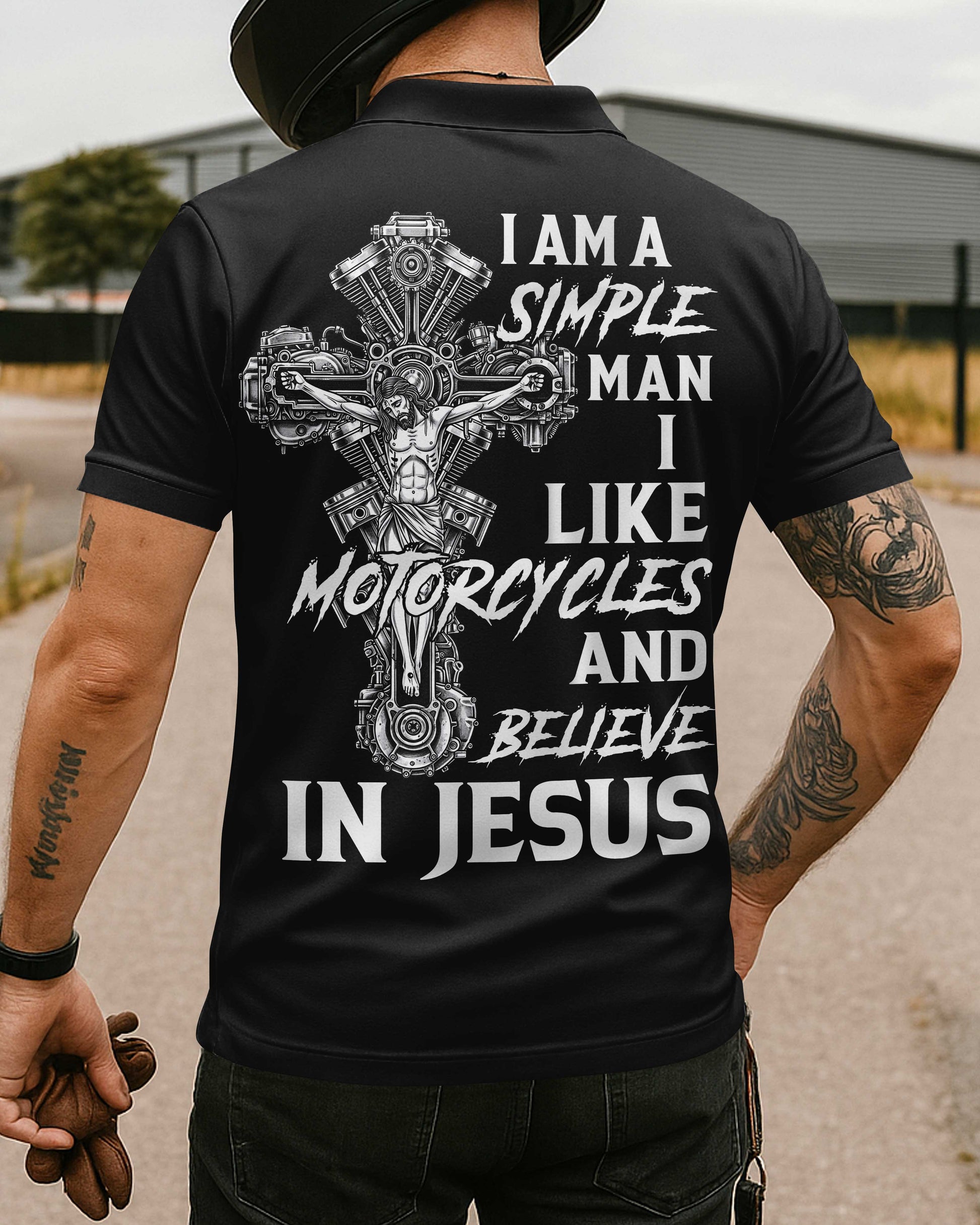 I Am A Simple Man I Like Motorcycles And Believe In Jesus Polo