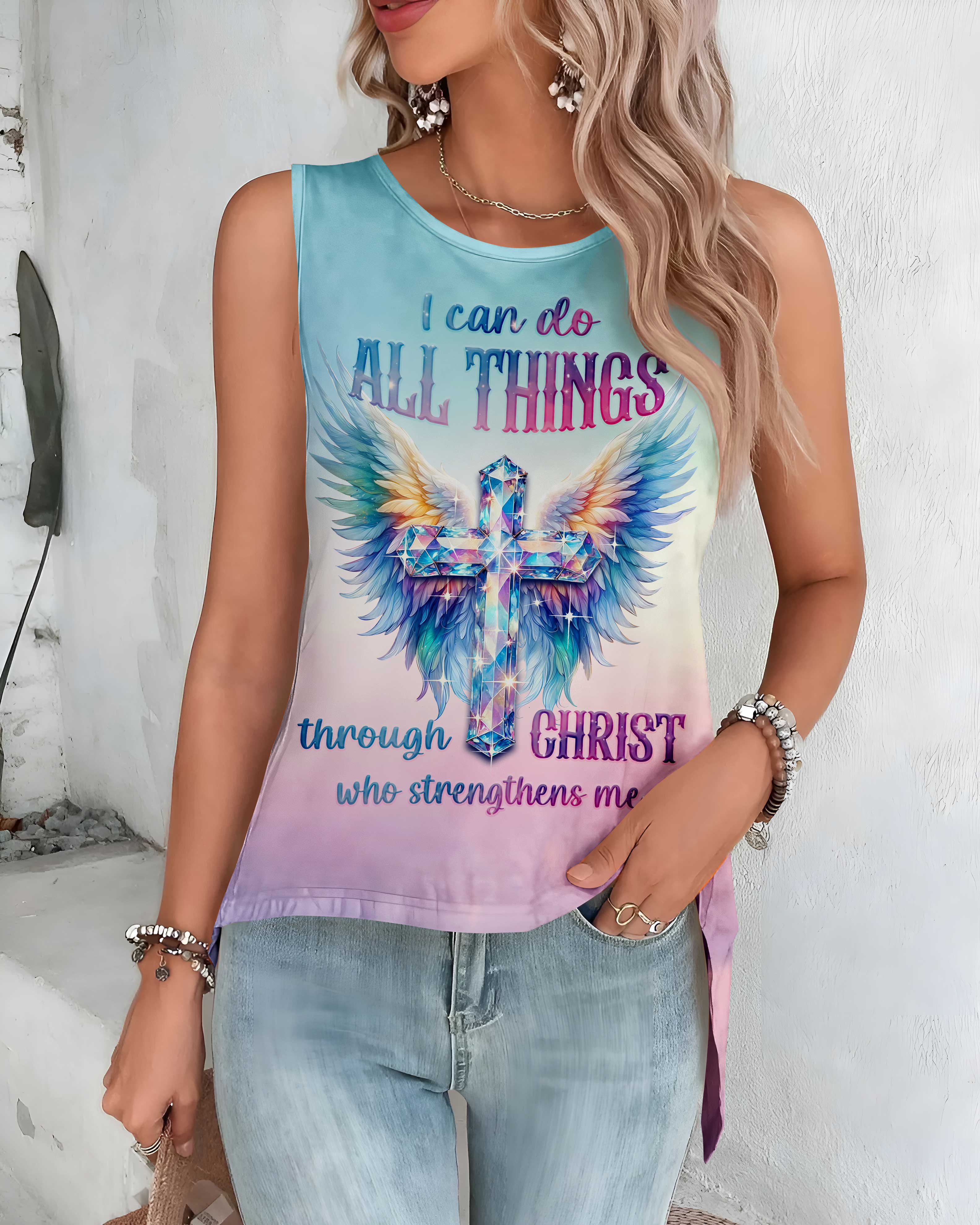 I Can Do All Things Through Christ Who Strengthens Me All Over Print Crop Out Wrap Back Tank Top