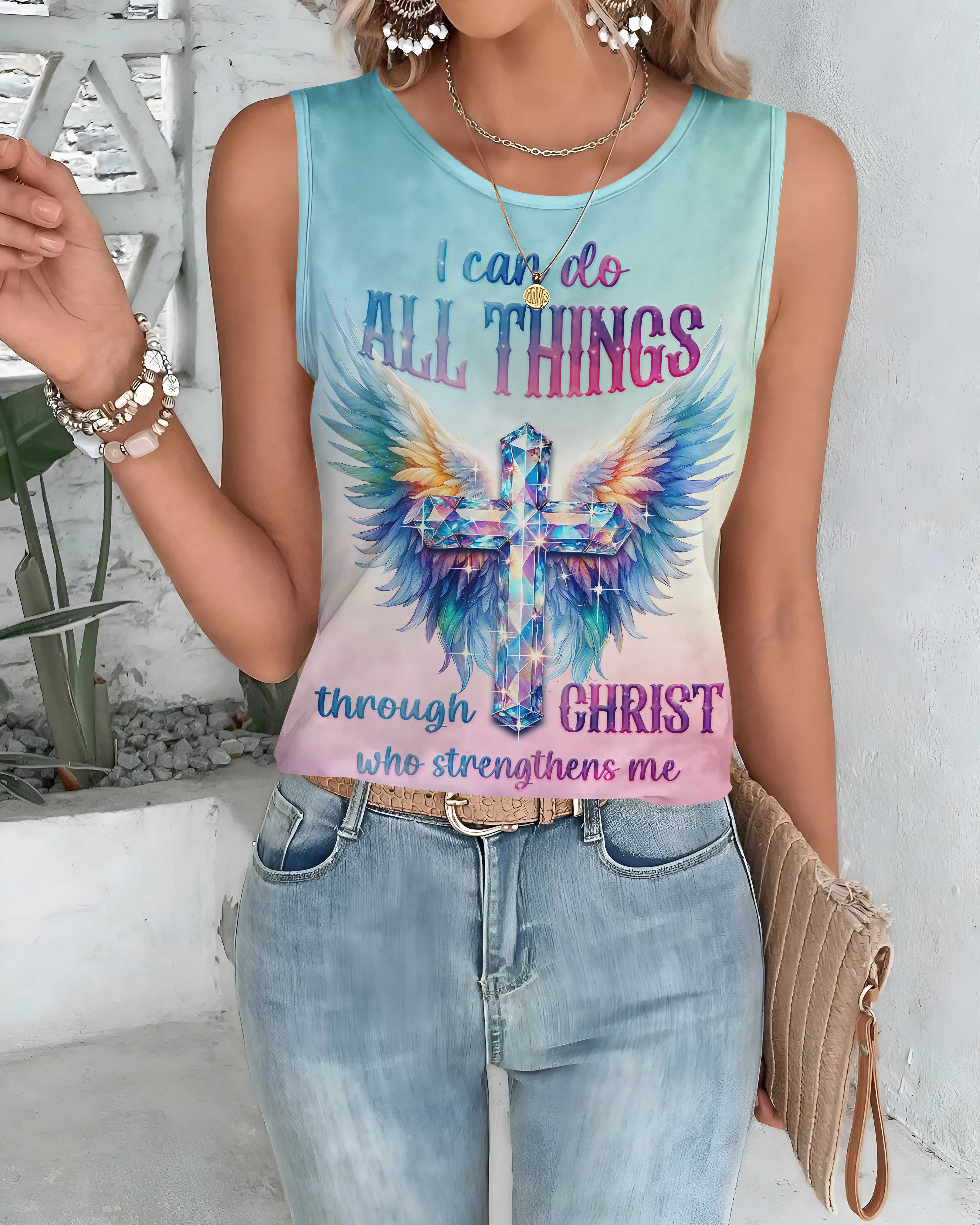 I Can Do All Things Through Christ Who Strengthens Me All Over Print Crop Out Wrap Back Tank Top