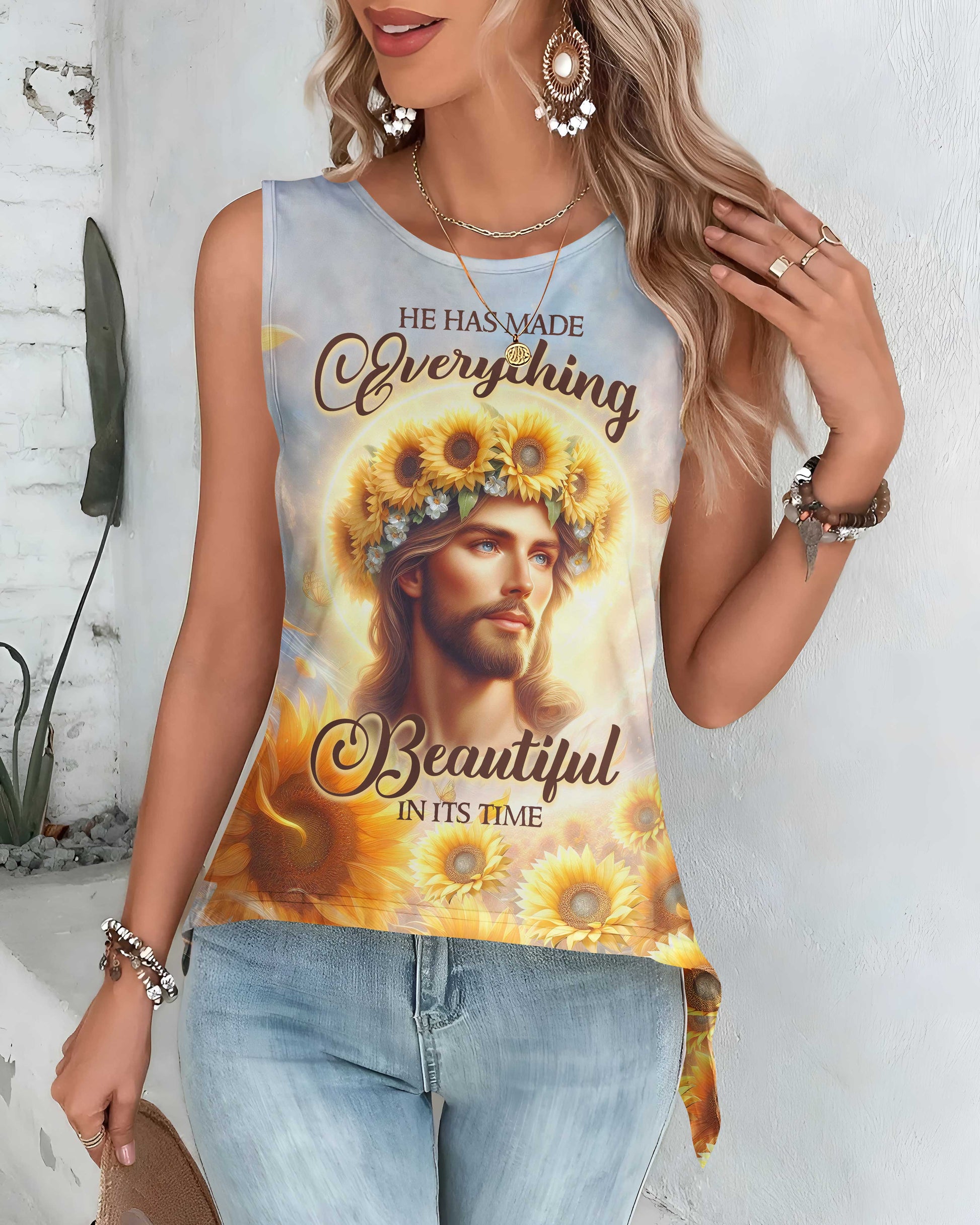 He Has Made Everything Beautiful In Its Time All Over Print Cut Out Wrap Back Tank Top