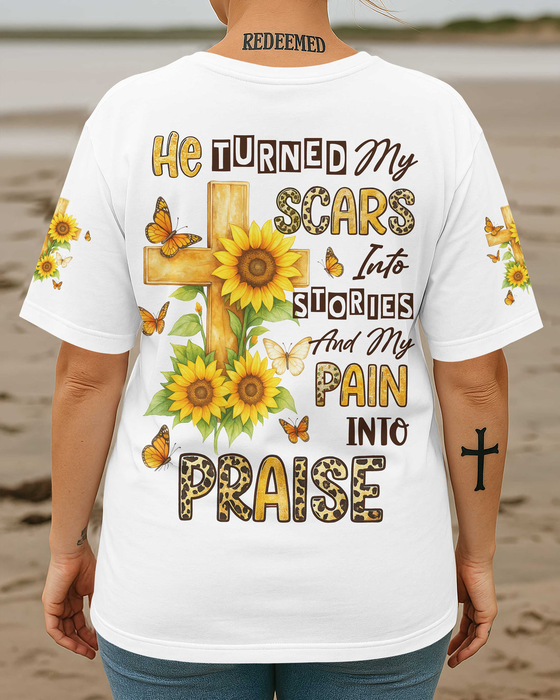 He Turned My Scars Into Stories All Over Print T-Shirt