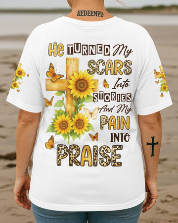 He Turned My Scars Into Stories All Over Print T-Shirt