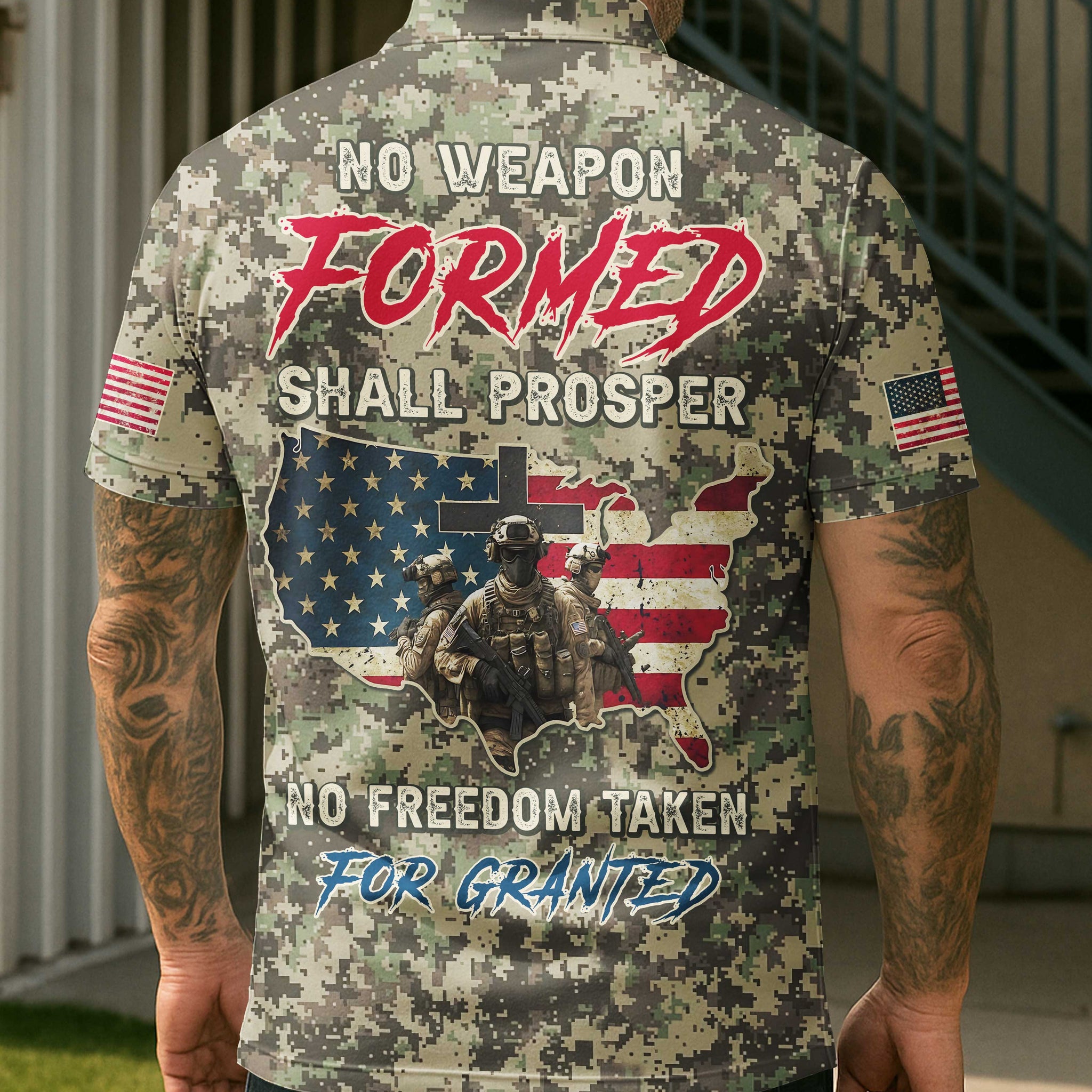 No Weapon Formed Shall Prosper All Over Print Polo