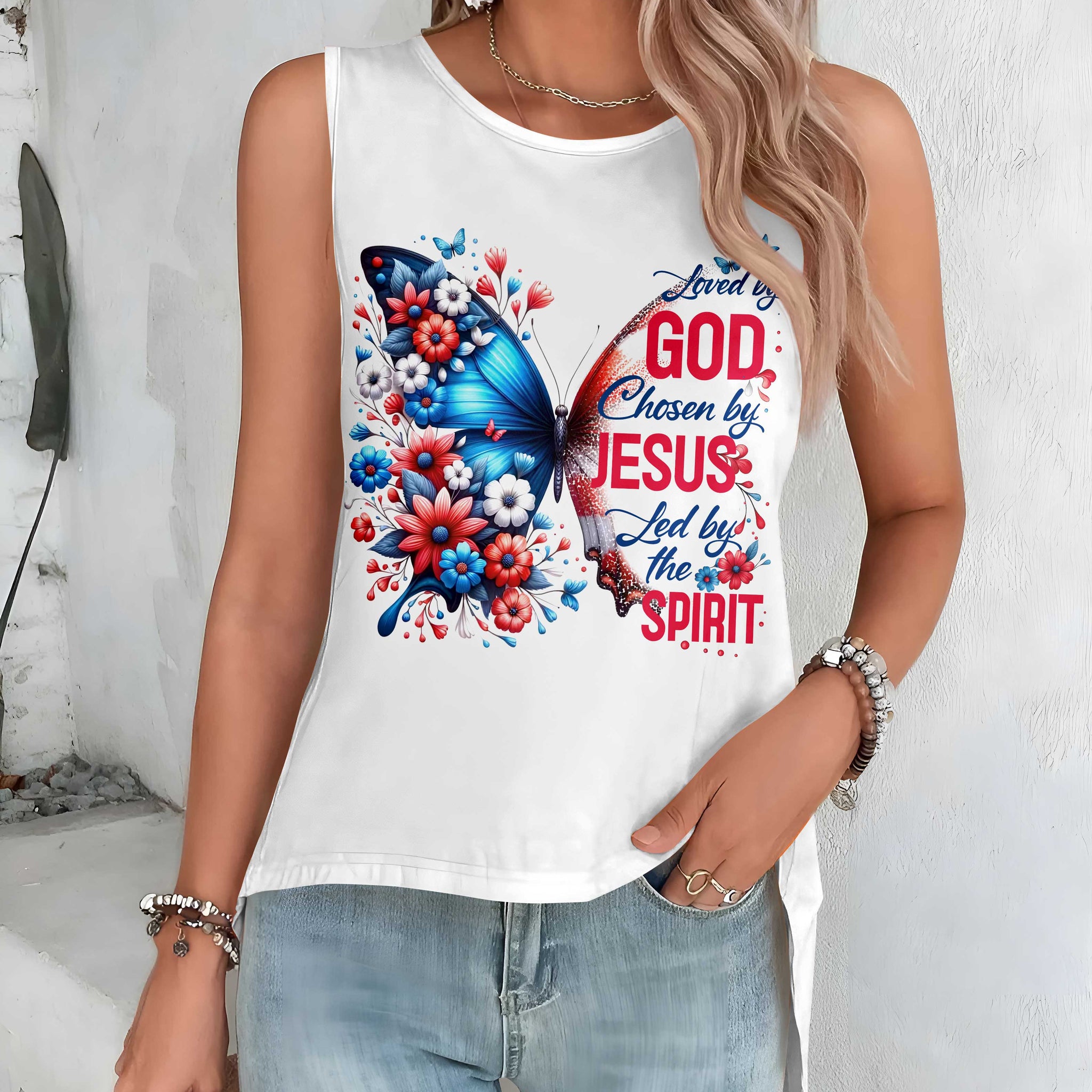 Loved By God Chosen By Jesus All Over Print Cut Out Wrap Back Tank Top