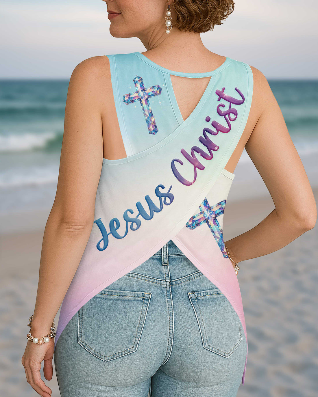 I Can Do All Things Through Christ Who Strengthens Me All Over Print Crop Out Wrap Back Tank Top