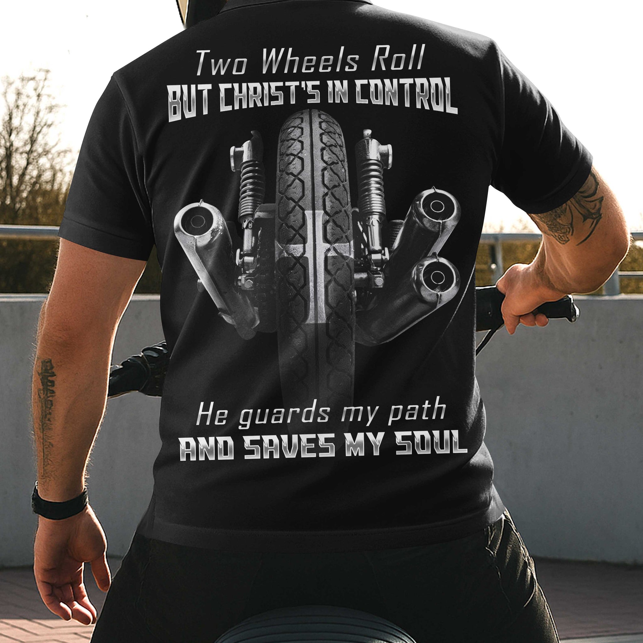 Two Wheels Roll But Christ's In Control All Over Print Polo