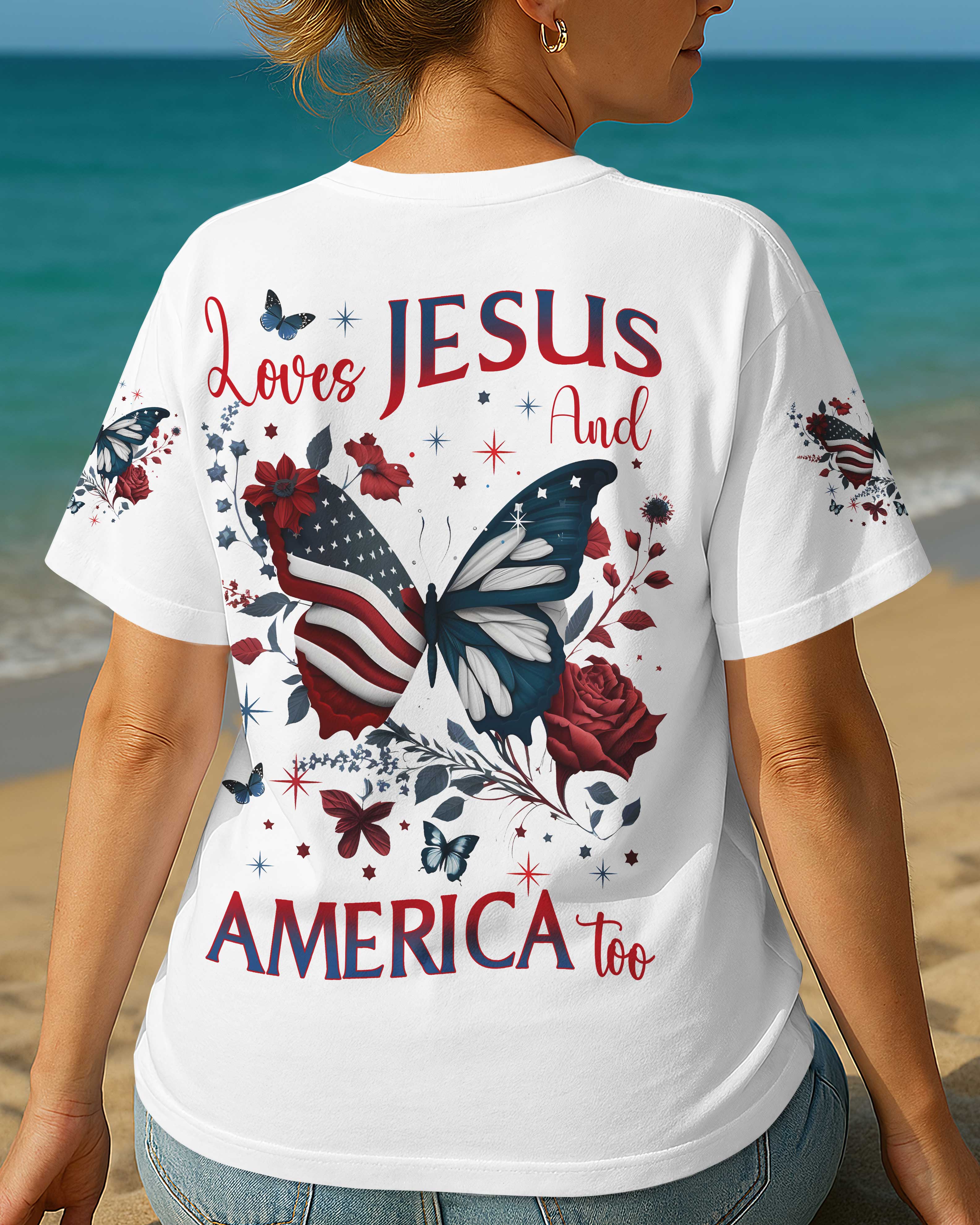 Loves Jesus And America Too All Over Print T-Shirt
