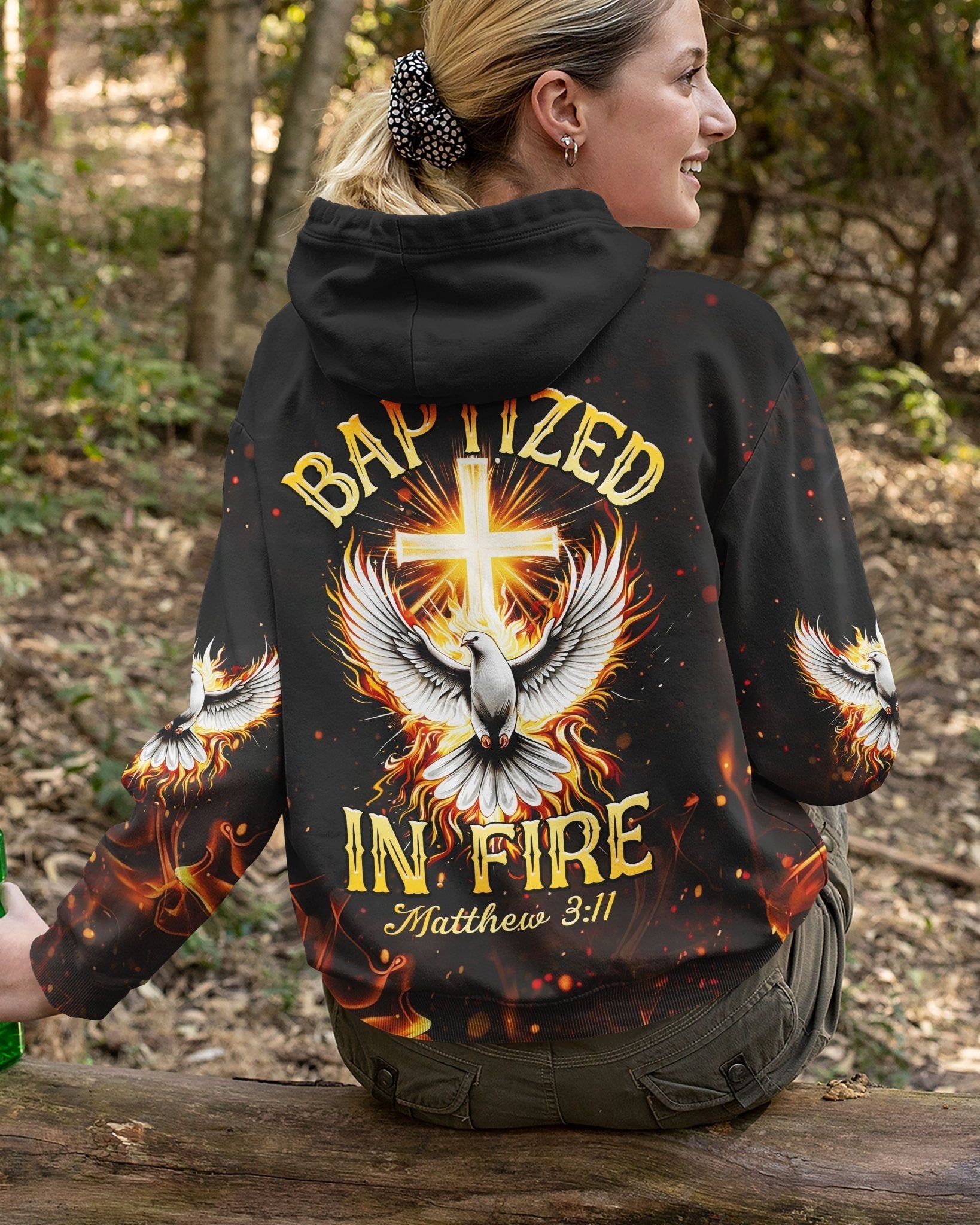 Baptized In Fire Matthew 3:11 All Over Print Zip Hoodie