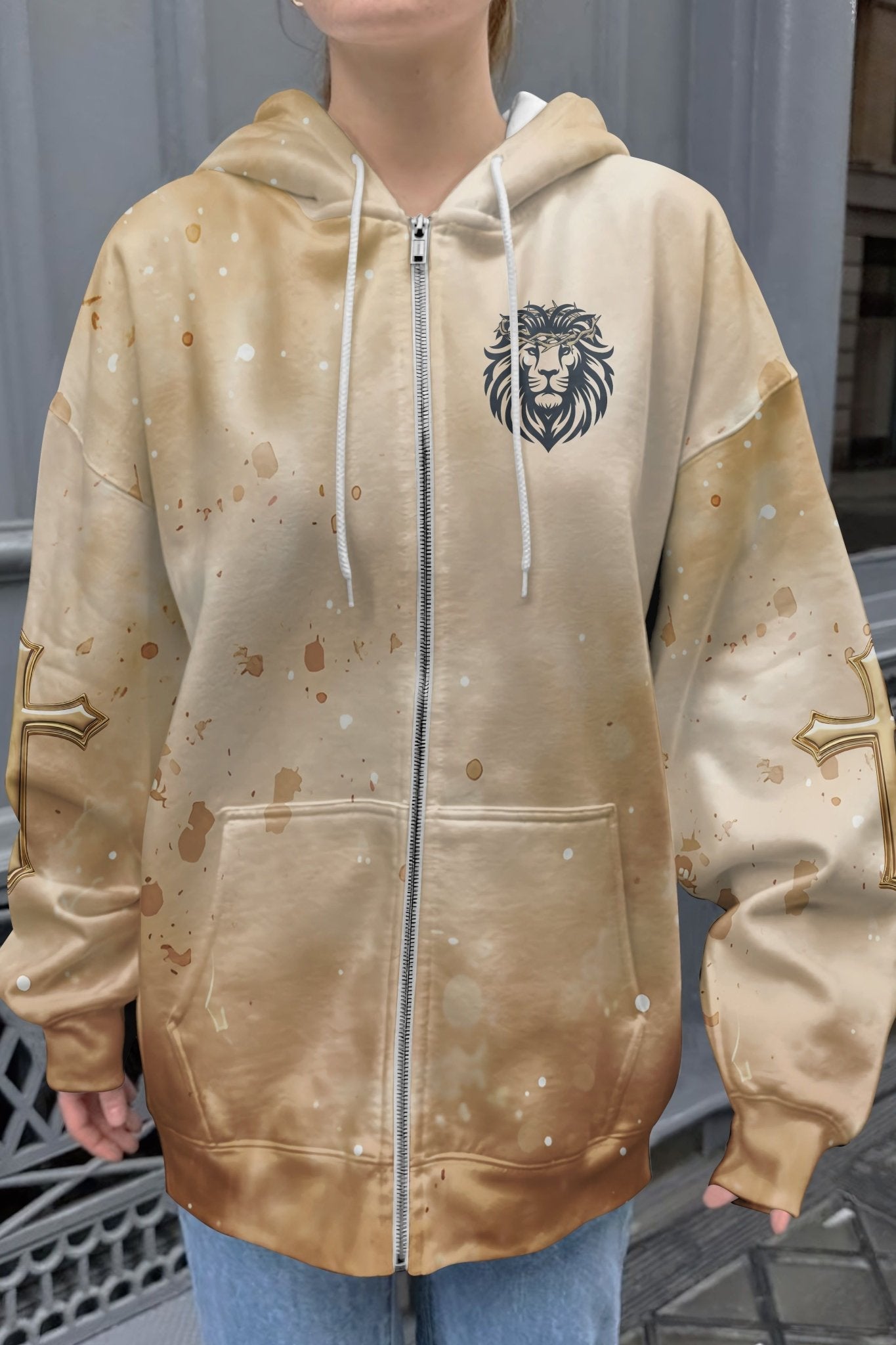 Behold The Lion Of The Tribe Of Judah Has Triumphed All Over Print Zip Hoodie