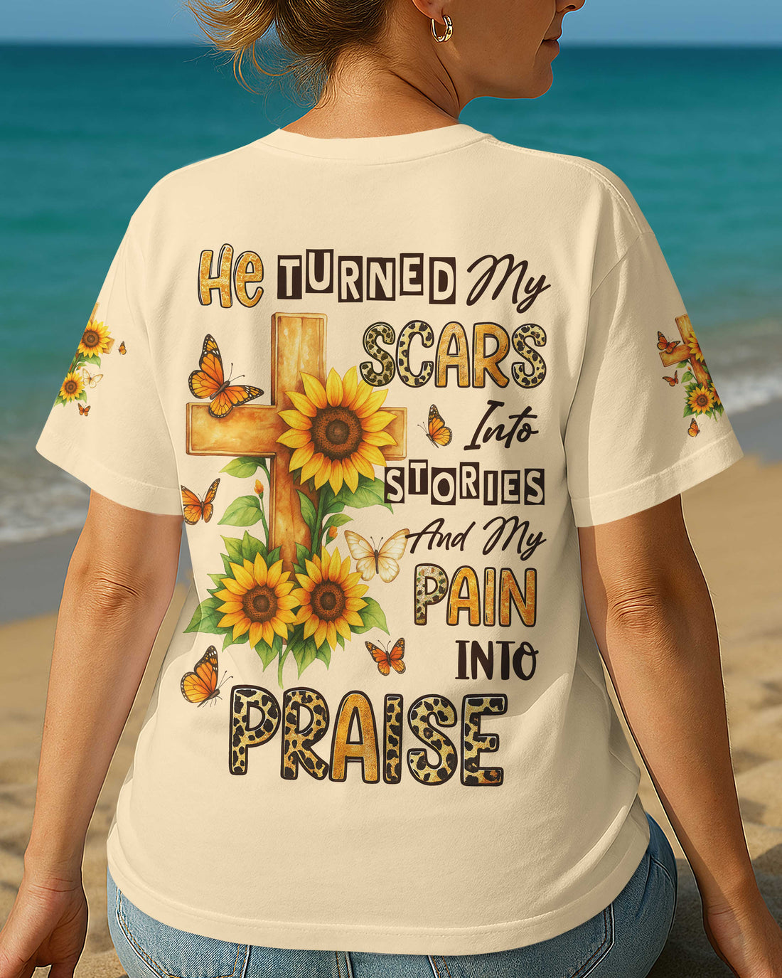 He Turned My Scars Into Stories All Over Print T-Shirt