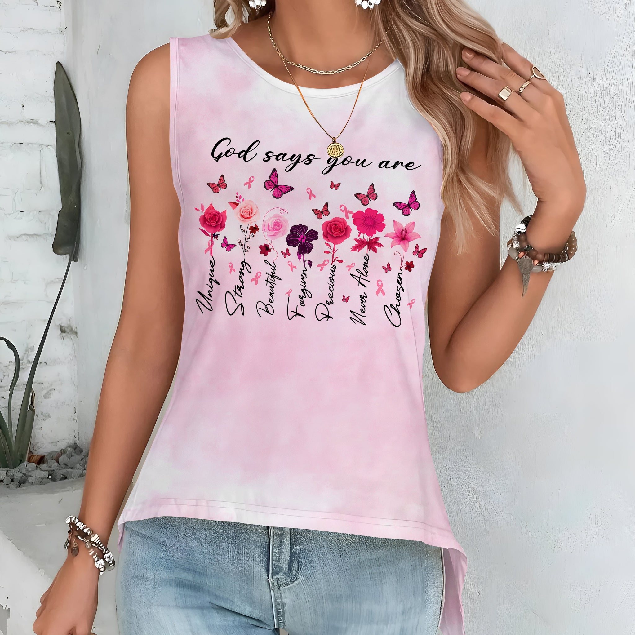 God Says You Are Unique All Over Print Crop Out Wrap Back Tank Top