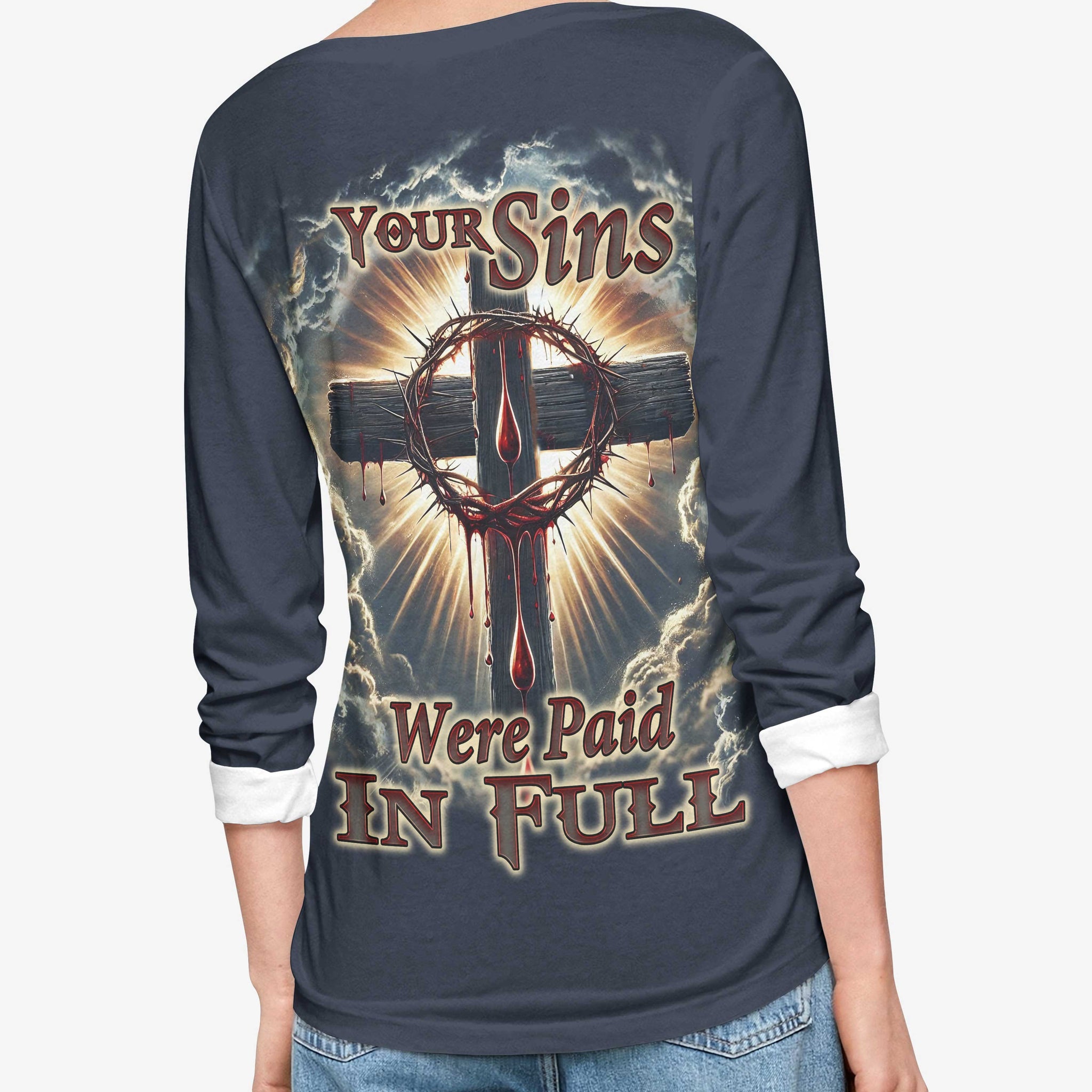 Your Sins Were Paid In Full All Over Print V-neck Long Sleeves Shirt