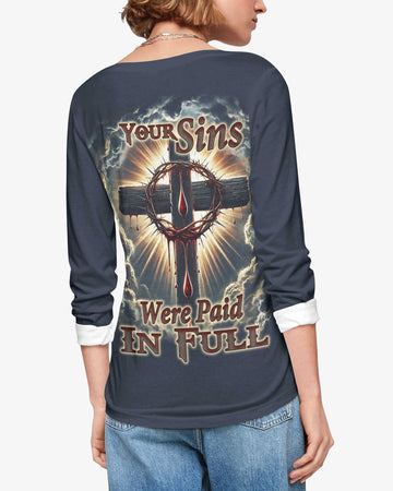 Your Sins Were Paid In Full All Over Print V-neck Long Sleeves Shirt