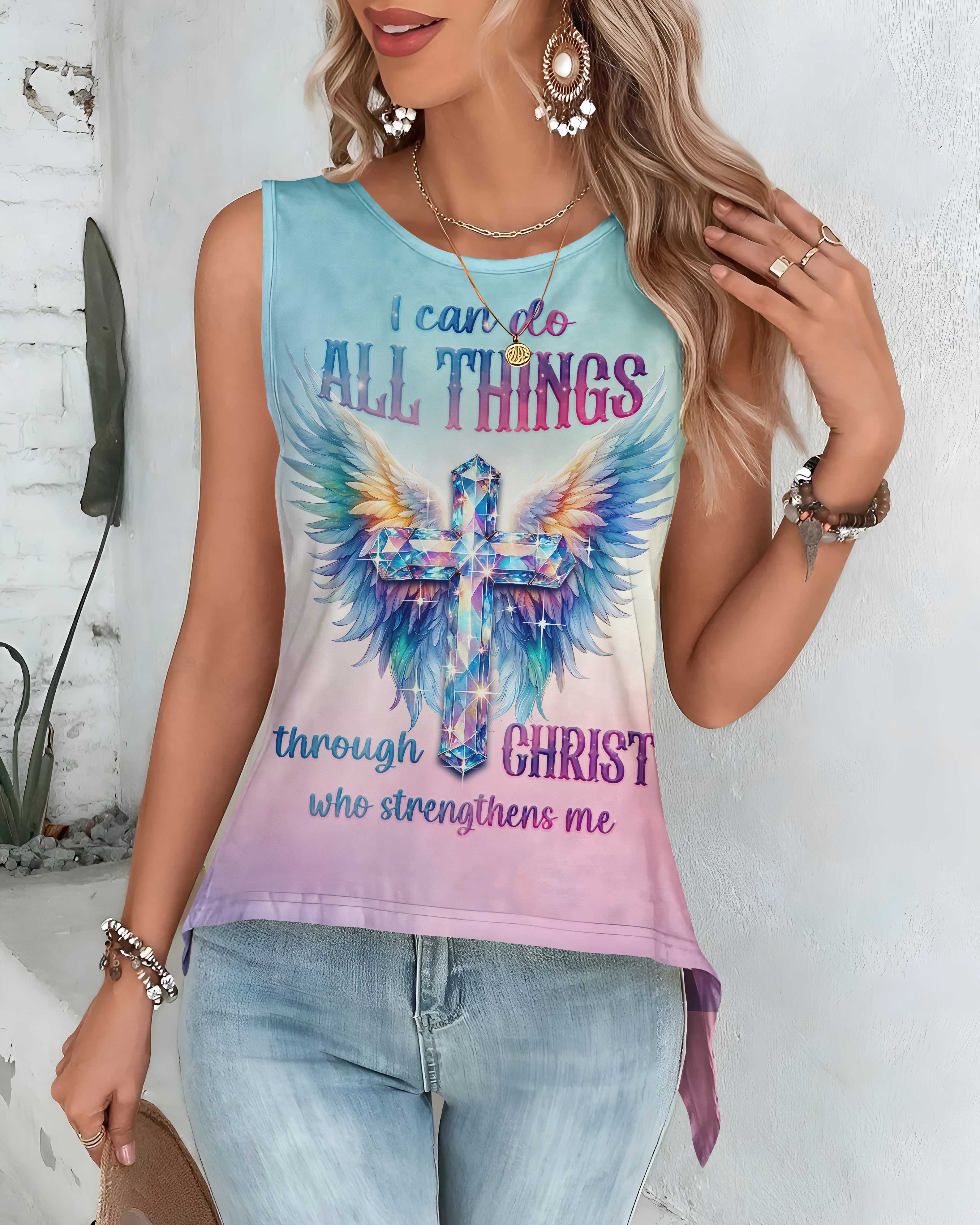 I Can Do All Things Through Christ Who Strengthens Me All Over Print Crop Out Wrap Back Tank Top