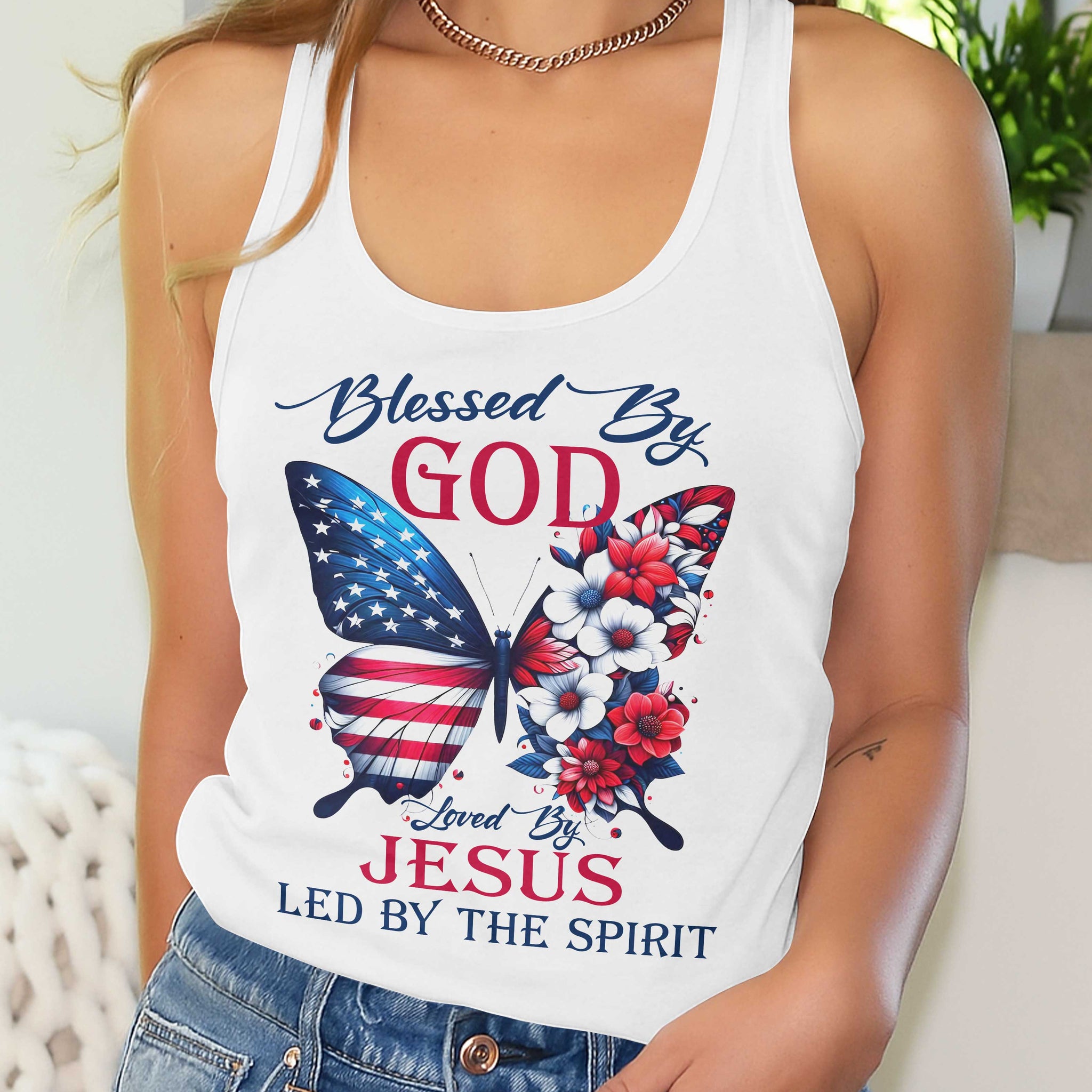 Blessed By God Loved By Jesus All Over Print Racerback Tank Top