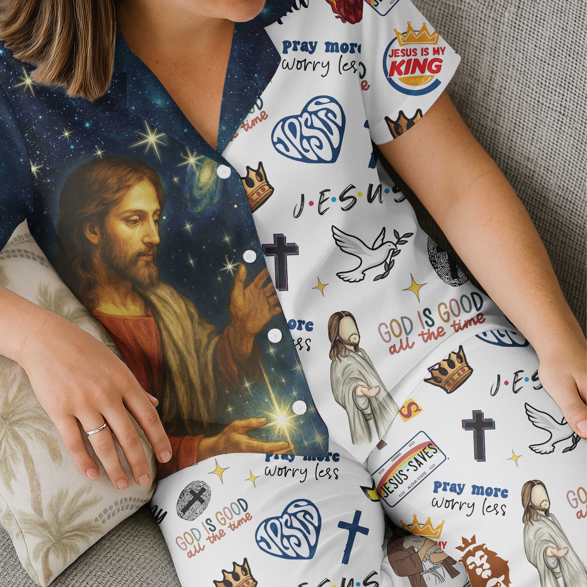 Pray More Worry Less All Over Print Button Pajamas