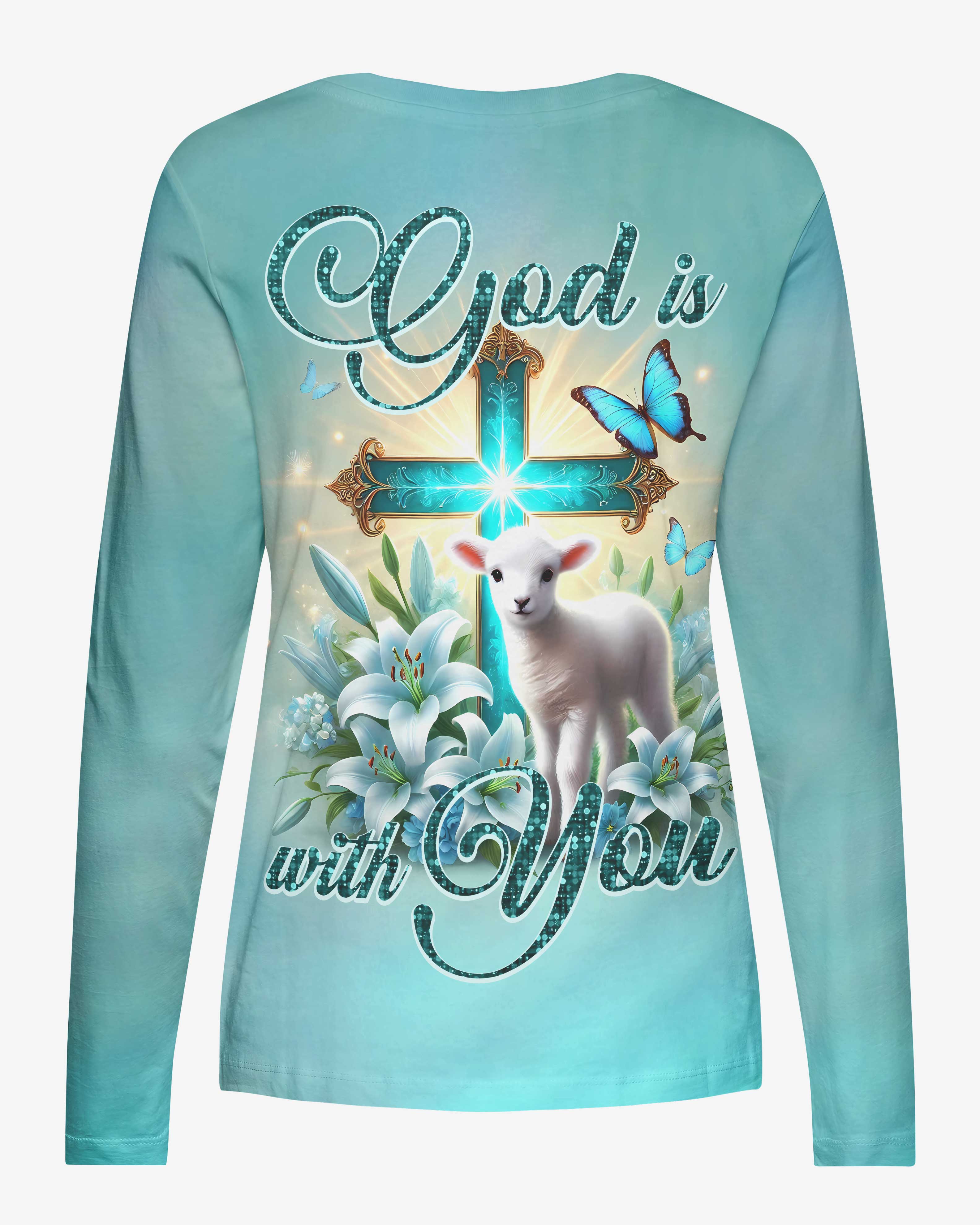 God Is With You All Over Print V-neck Long Sleeves Shirt