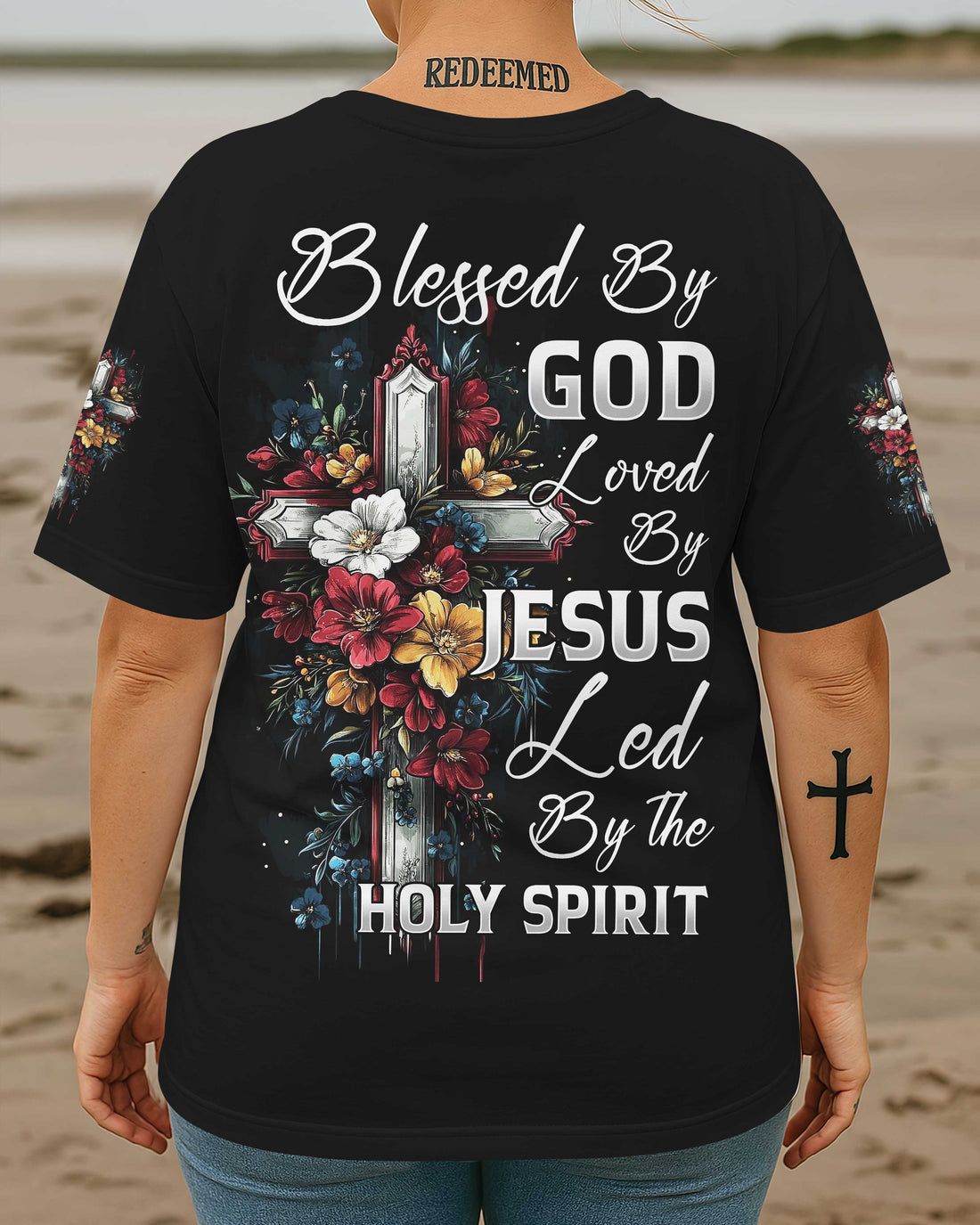 Blessed By God Loved By Jesus All Over Print T-Shirt